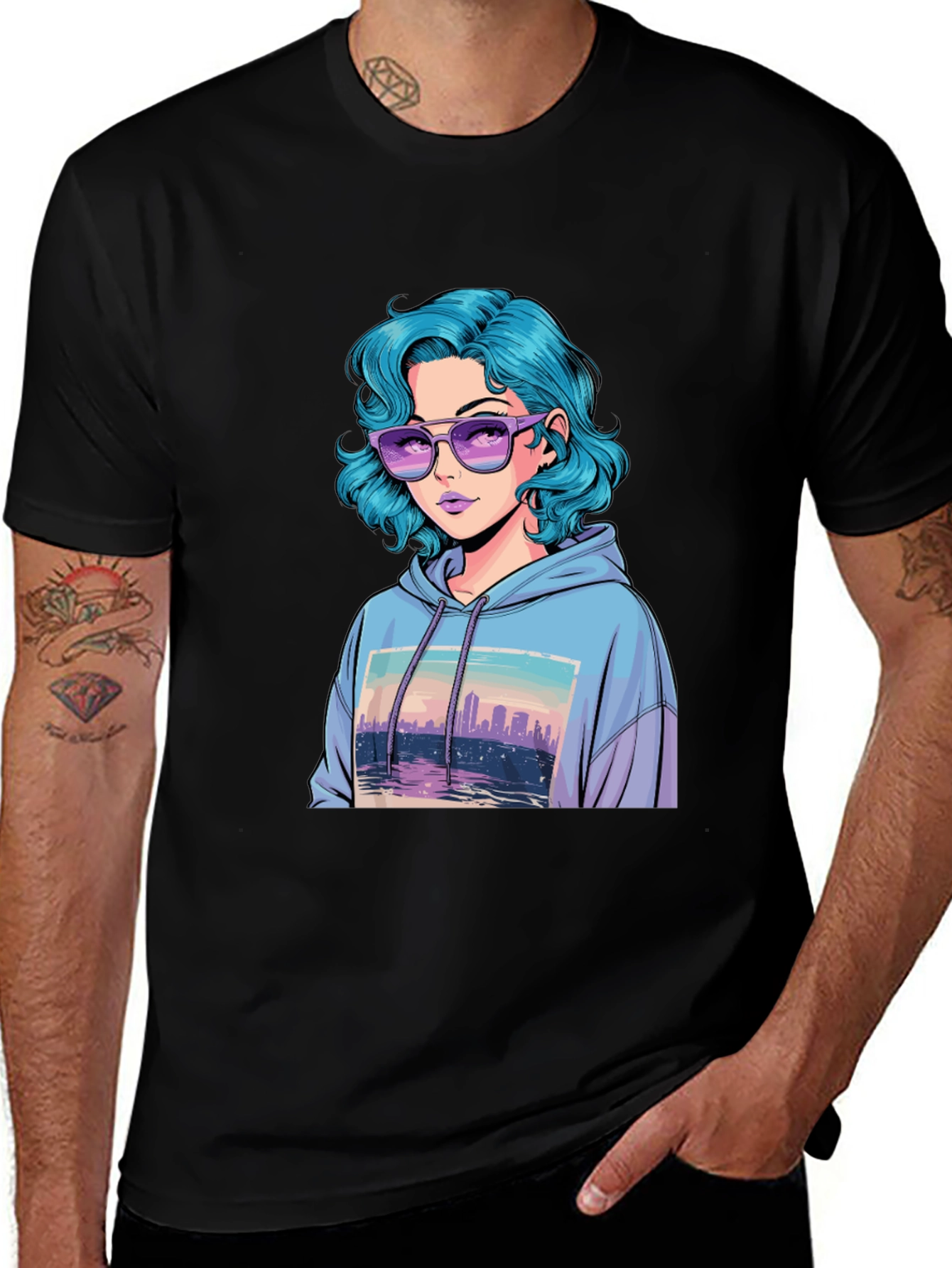 Anime Girl Graphic Tee - Retro Style Black T-Shirt