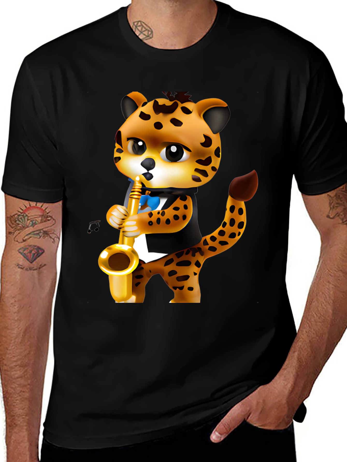 Variant 14 of Leopard Saxophone Player Graphic Tee - Fun, Stylish Design