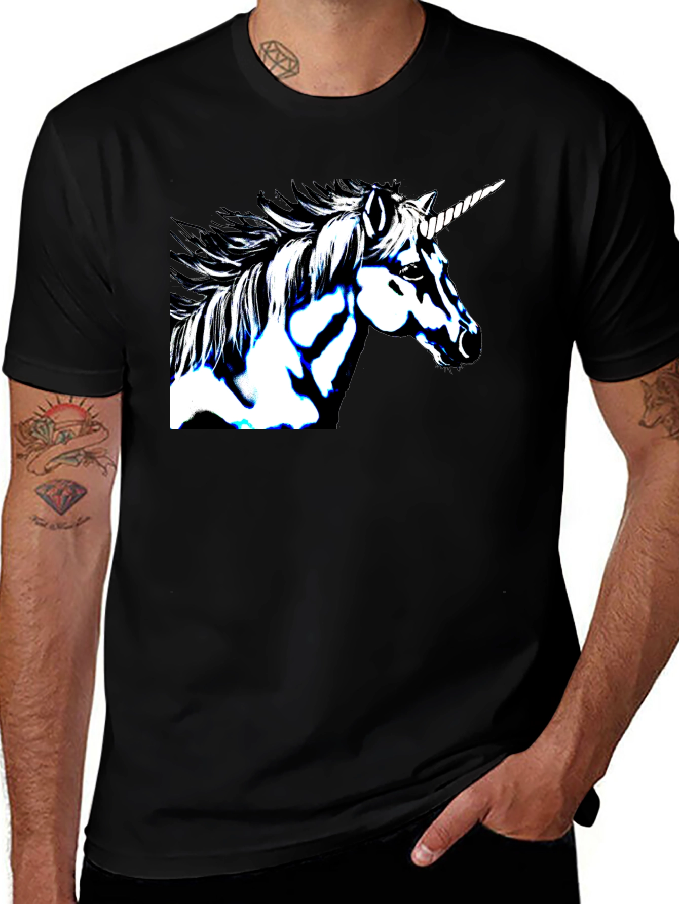 Variant 10 of Unicorn Graphic Print Black Tee Shirt