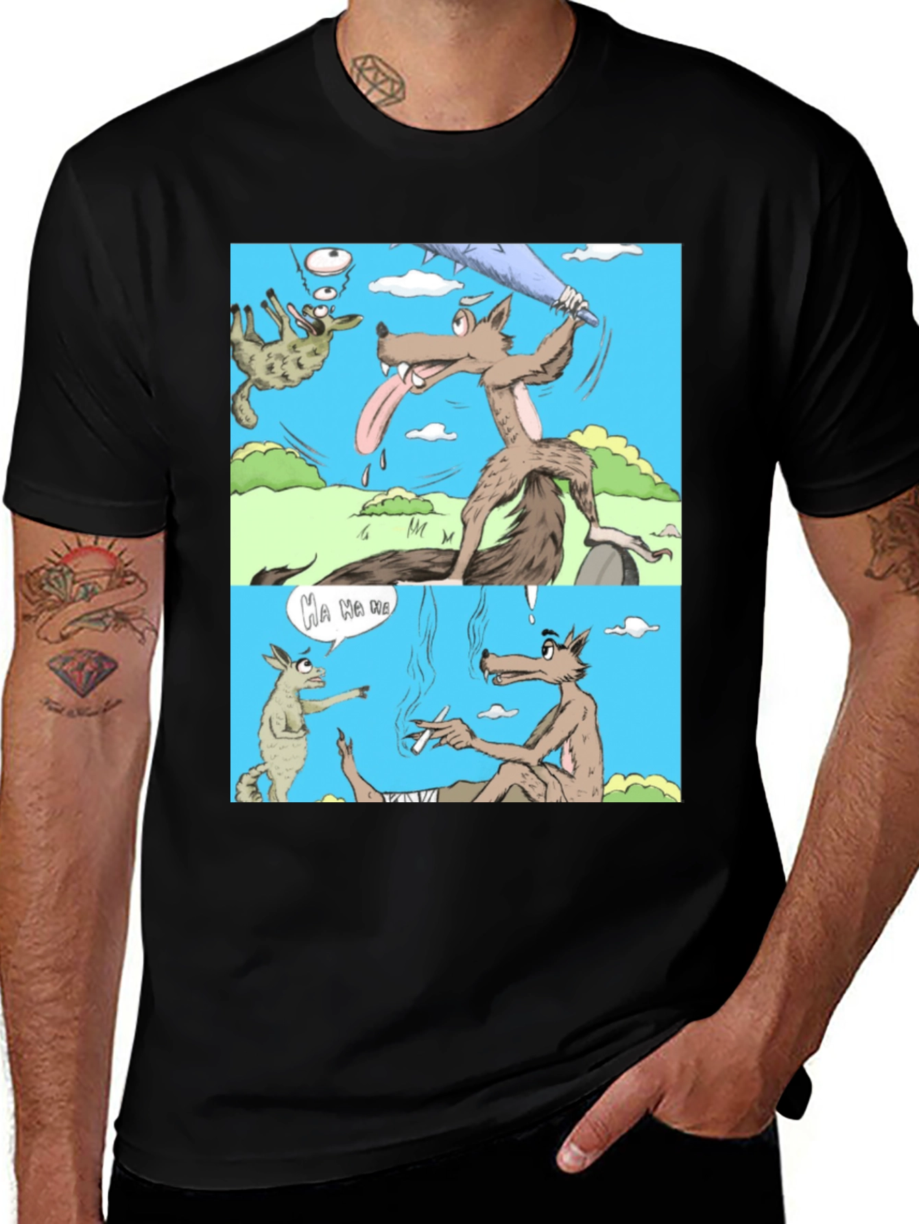 Variant 11 of Cartoon Wolf Graphic T-Shirt, Humor Tee