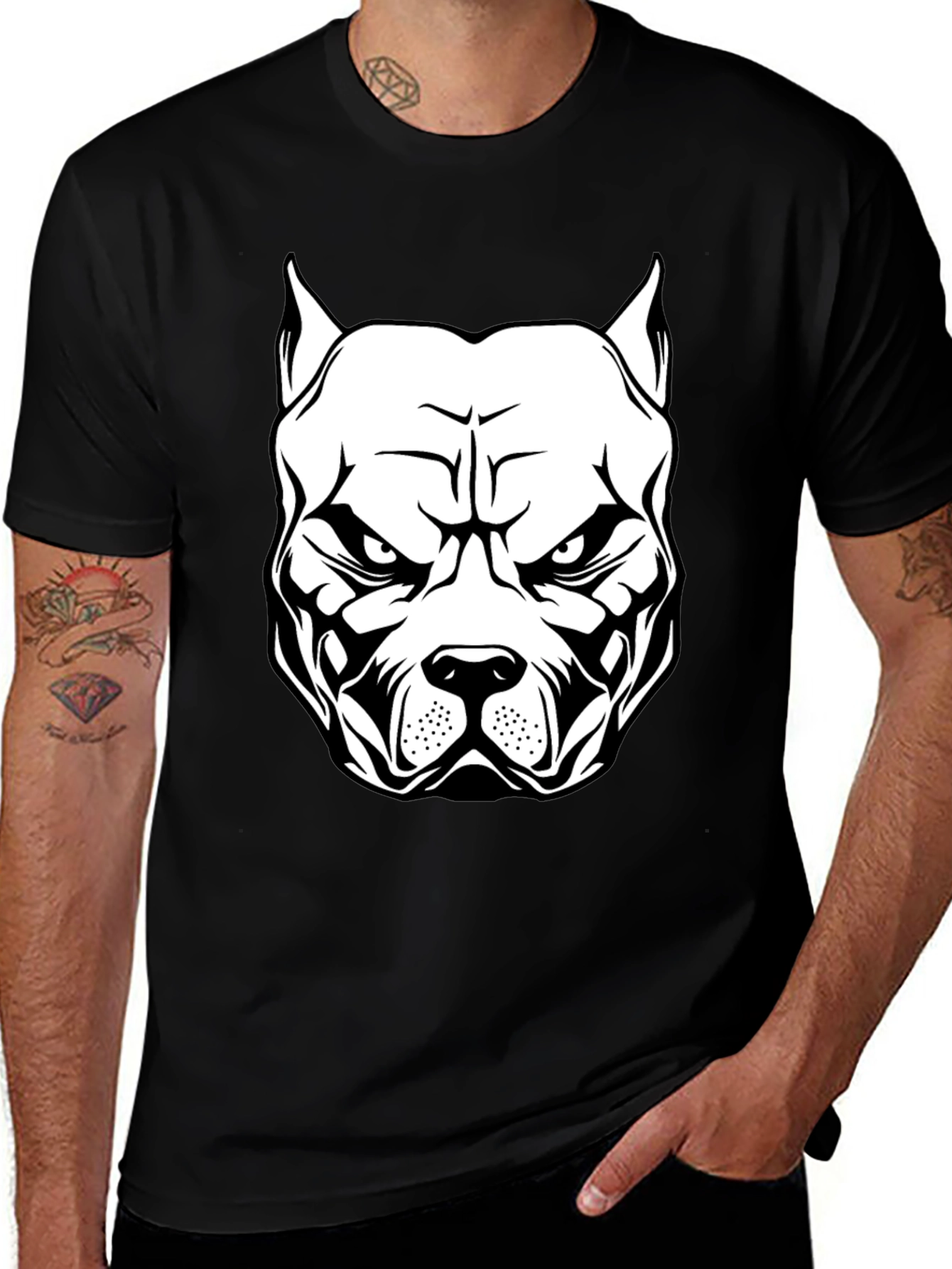 Variant 26 of Pitbull Dog Graphic Tee - Black Cotton T-Shirt