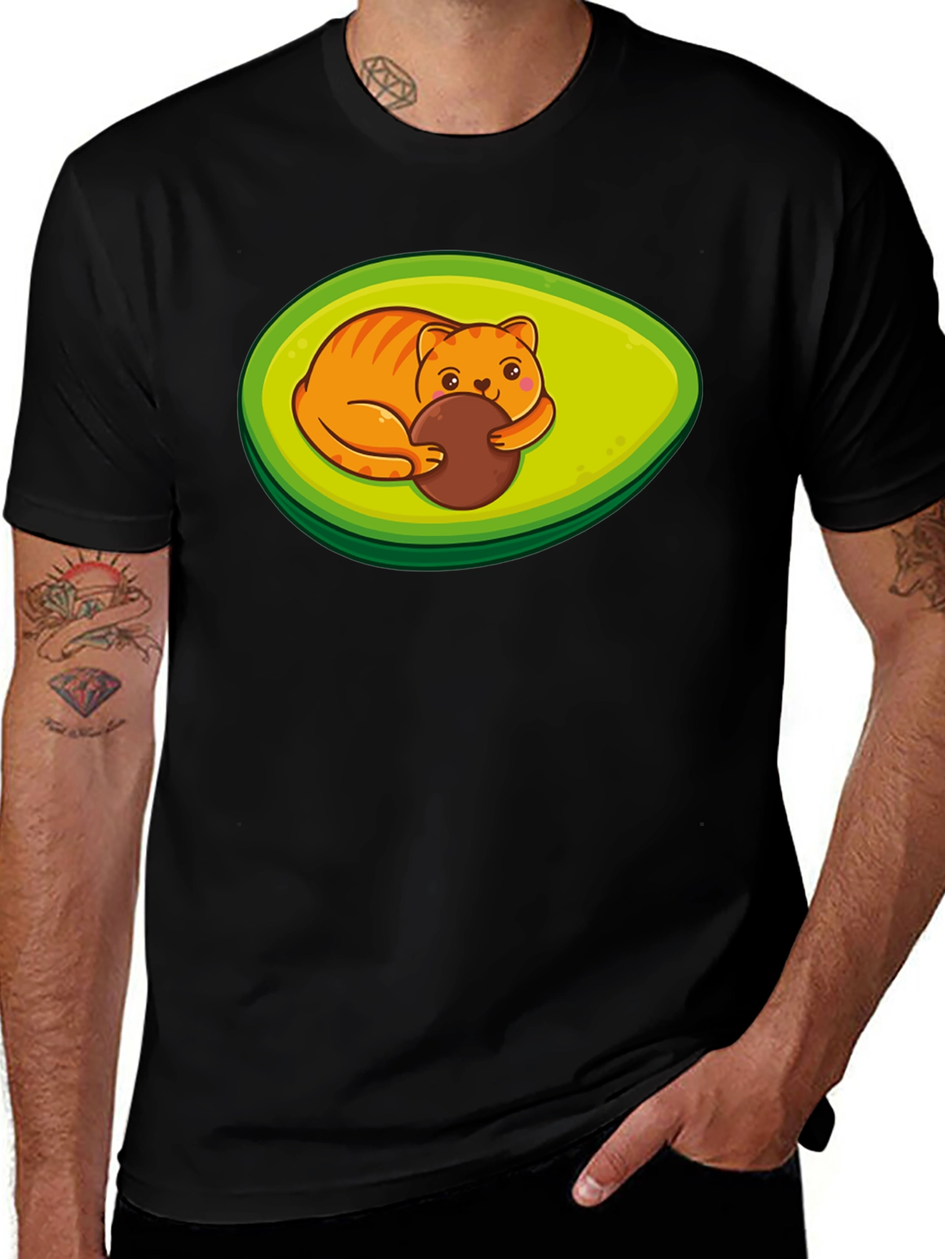 Variant 19 of Avocado Cat T-Shirt - Cute Feline Fruit Design