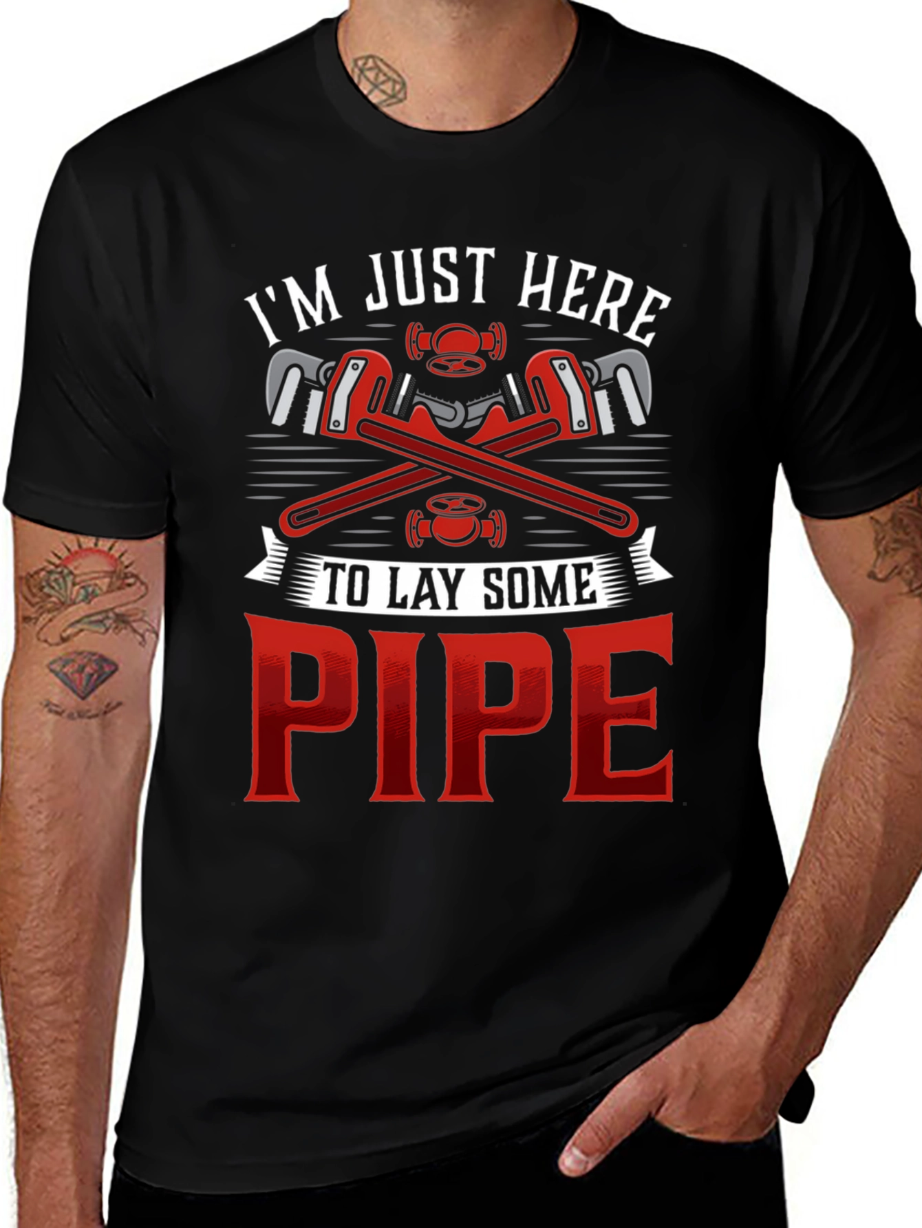 Lay Some Pipe Graphic T-Shirt - Plumber Humor Tee