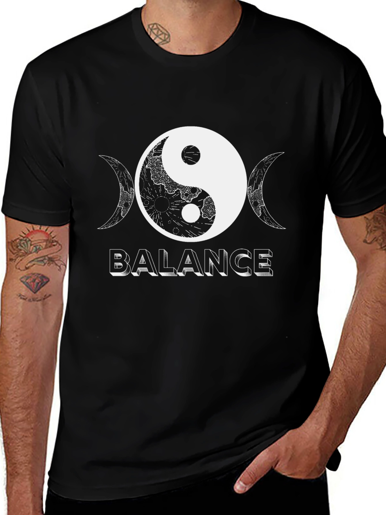 Variant 10 of Yin Yang Balance Graphic Tee - Black Cotton Blend