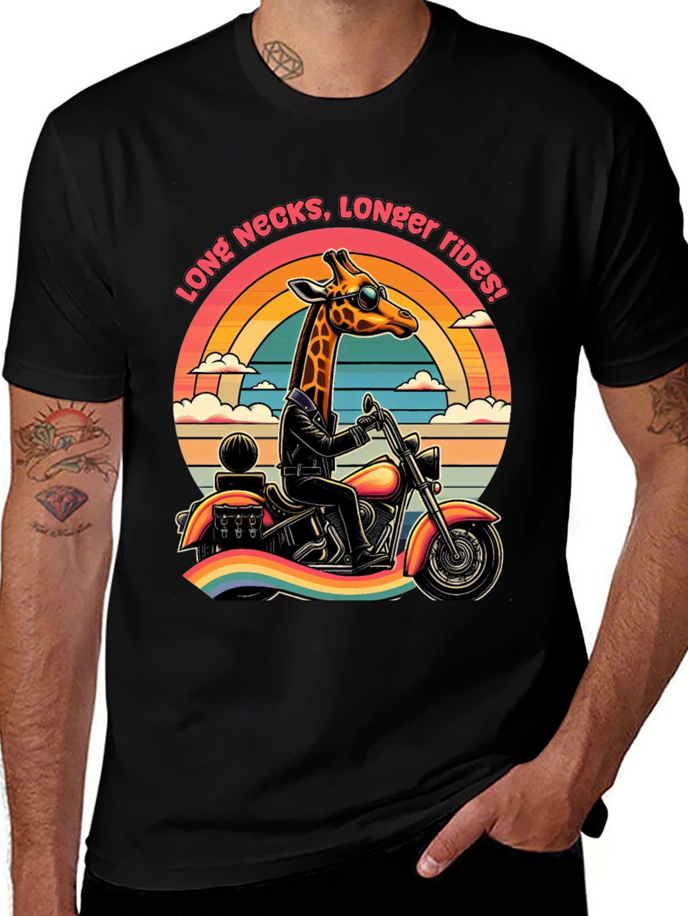 Variant 7 of Giraffe Motorcycle Ride T-Shirt