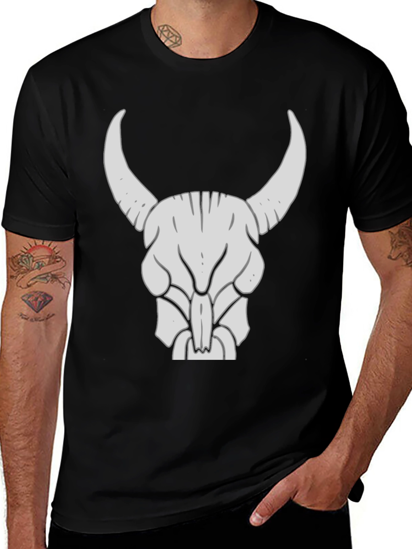 Variant 23 of Bull Skull Graphic Tee - Black Cotton Casual Shirt