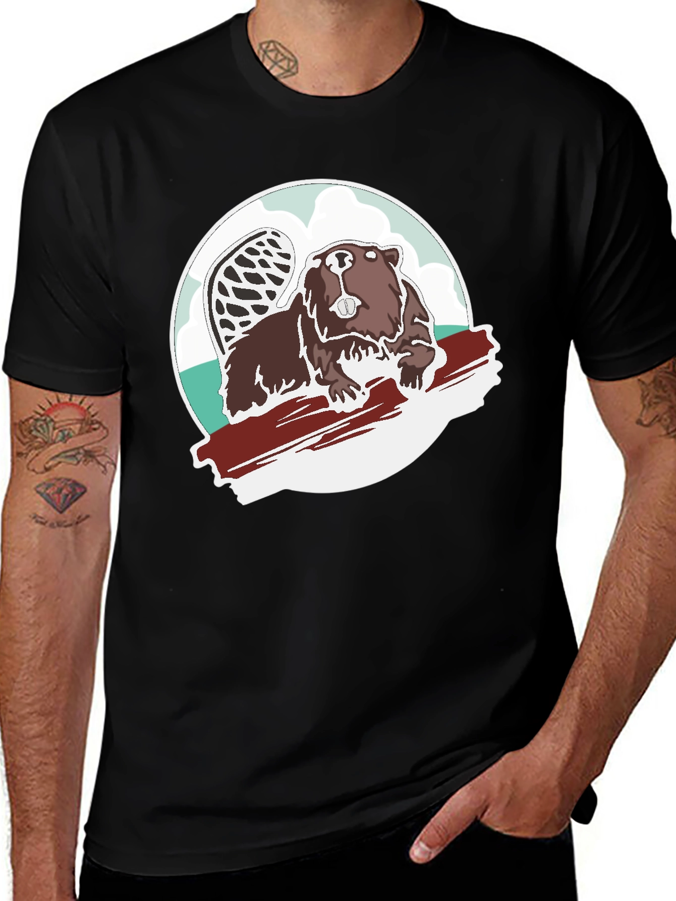 Variant 27 of Beaver Graphic Tee - Black Cotton Blend