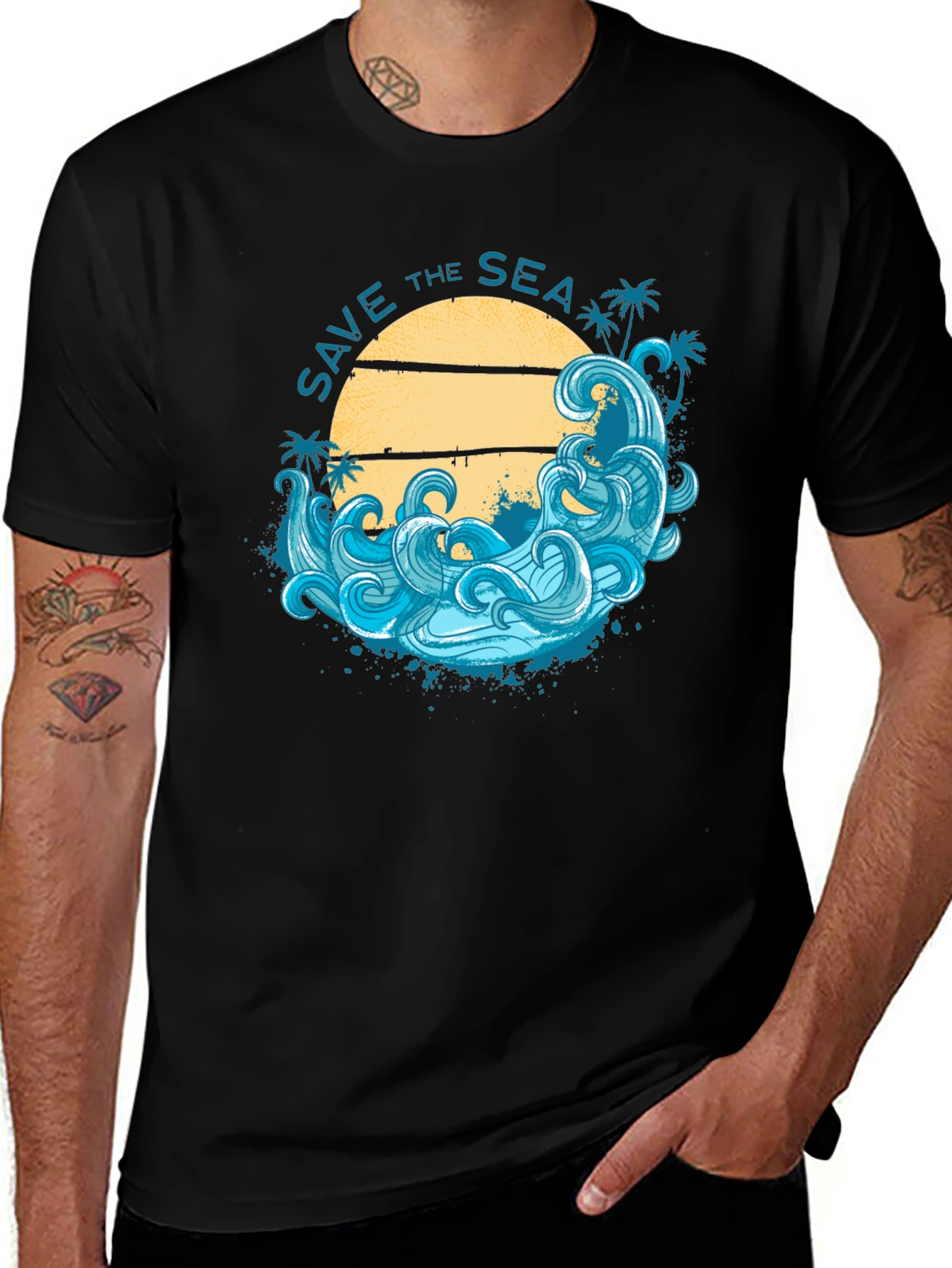 Variant 25 of Save the Sea Graphic Tee - Black Cotton T-Shirt