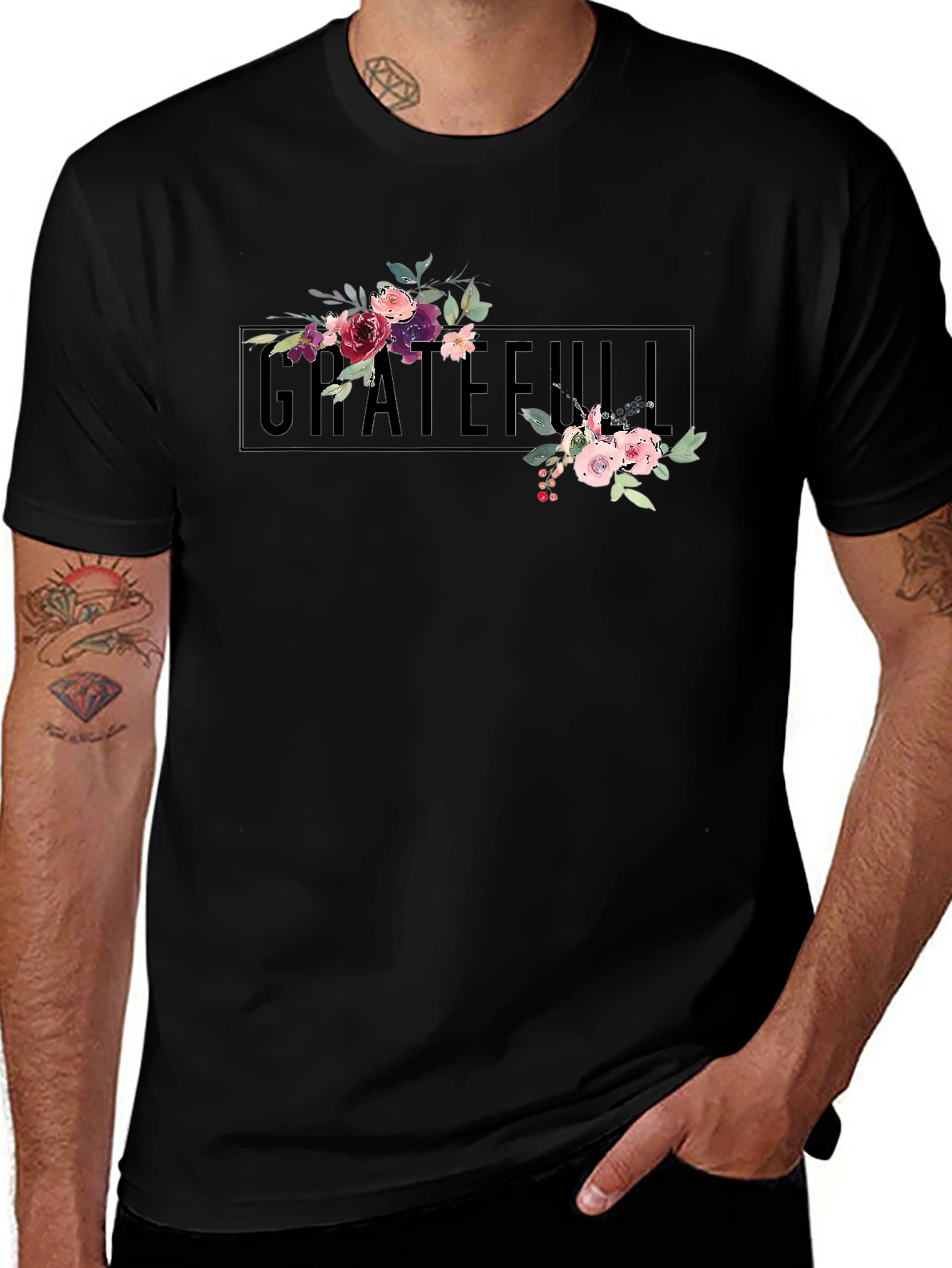 Variant 15 of Grateful Floral Black T-Shirt