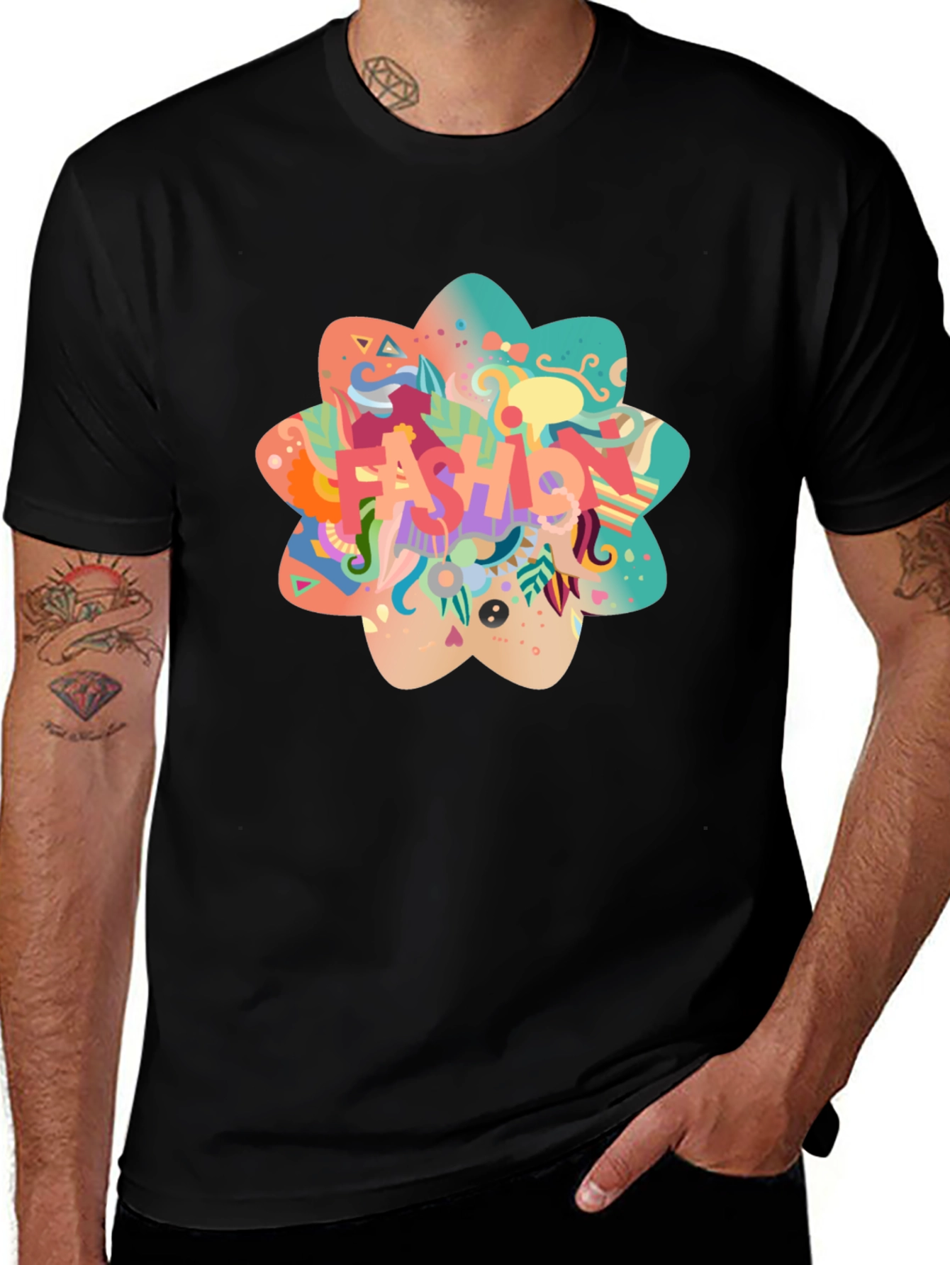 Variant 23 of Fashion Flower Graphic Black T-Shirt