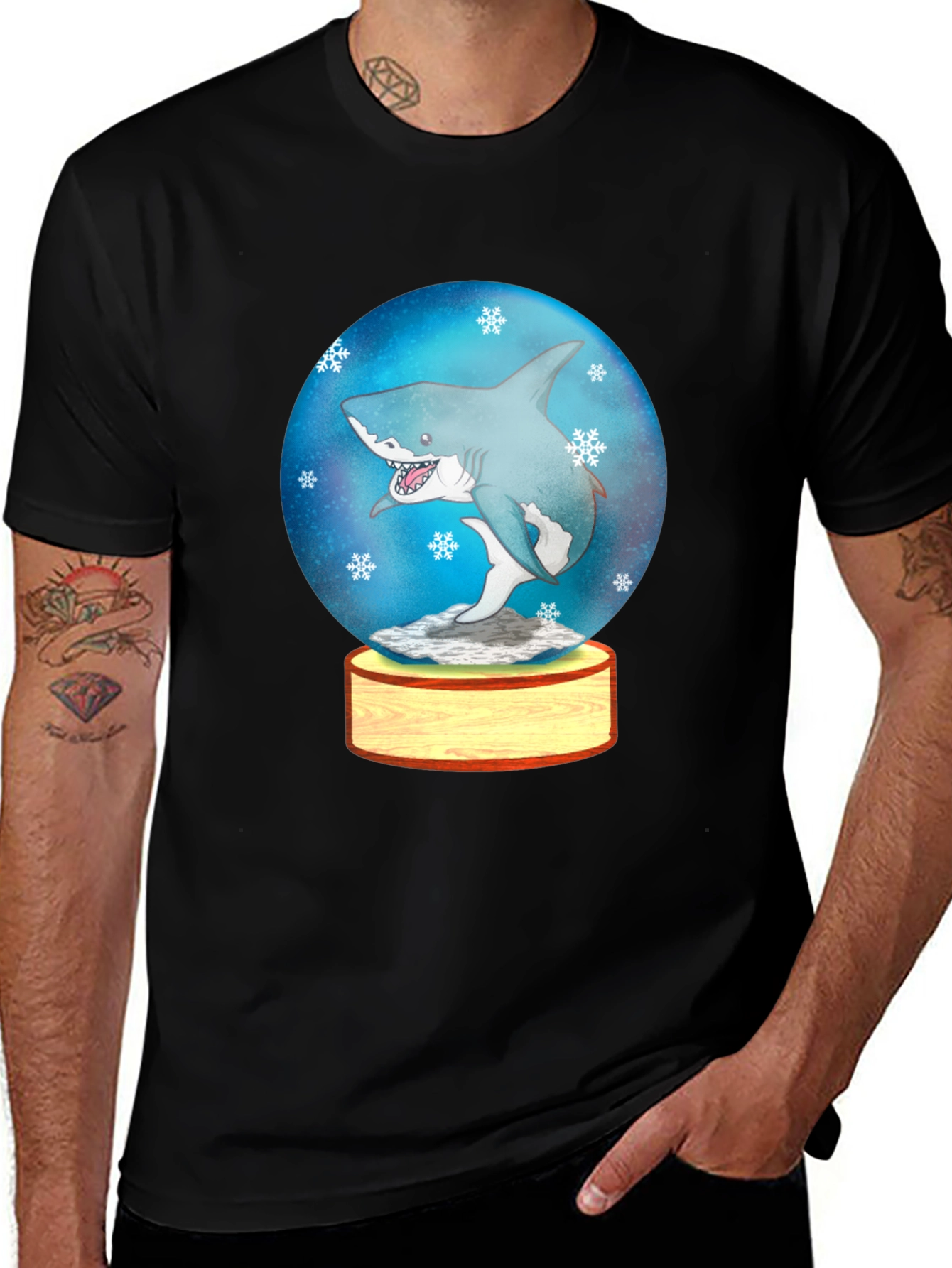 Variant 14 of Shark Snow Globe Graphic Tee - Black