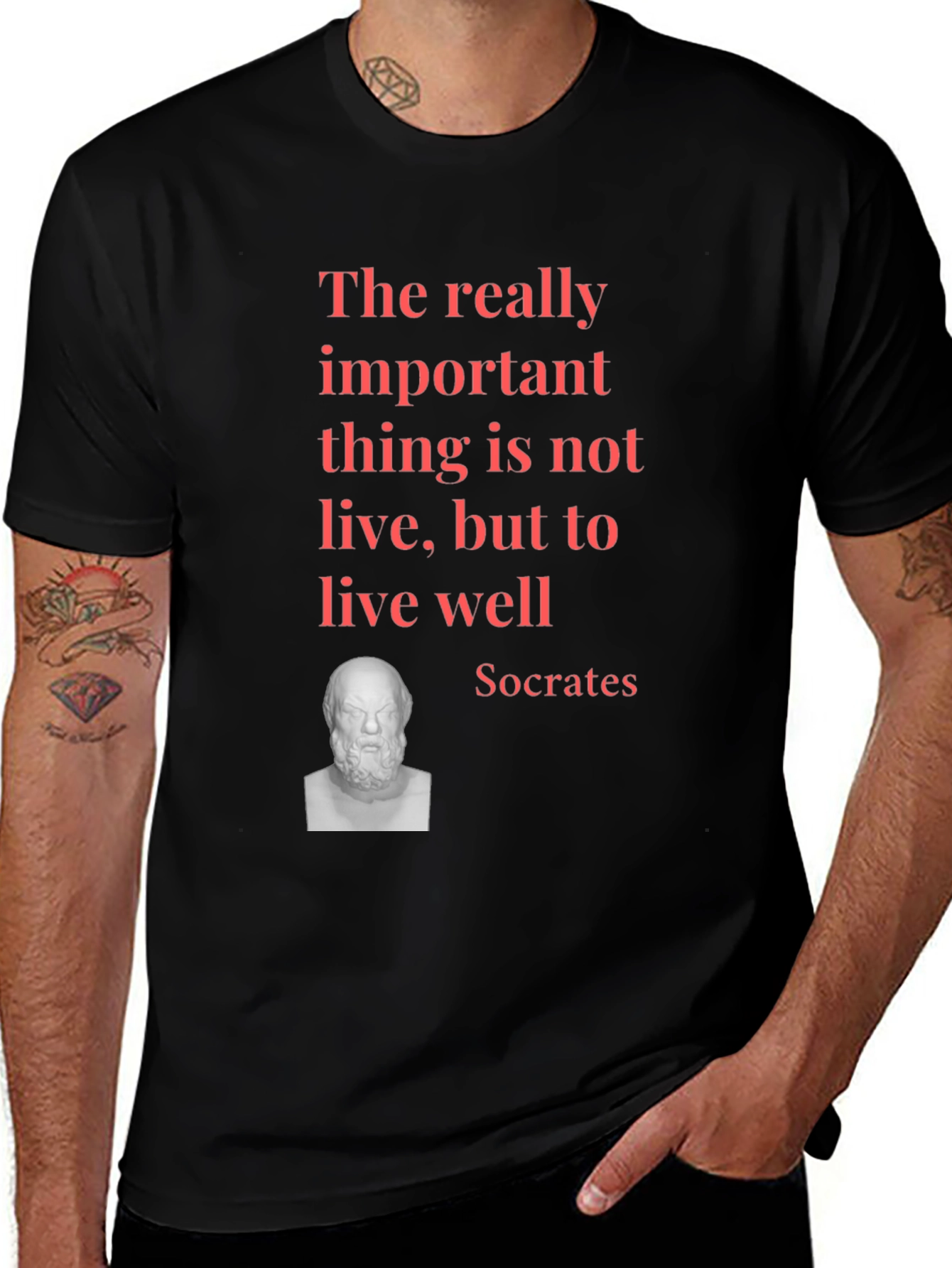 Socrates Quote T-Shirt - Live Well Black Tee