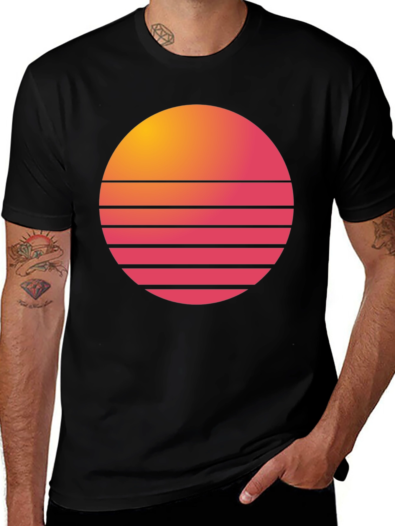Retro Sunset Graphic Tee - Stylish Black T-Shirt