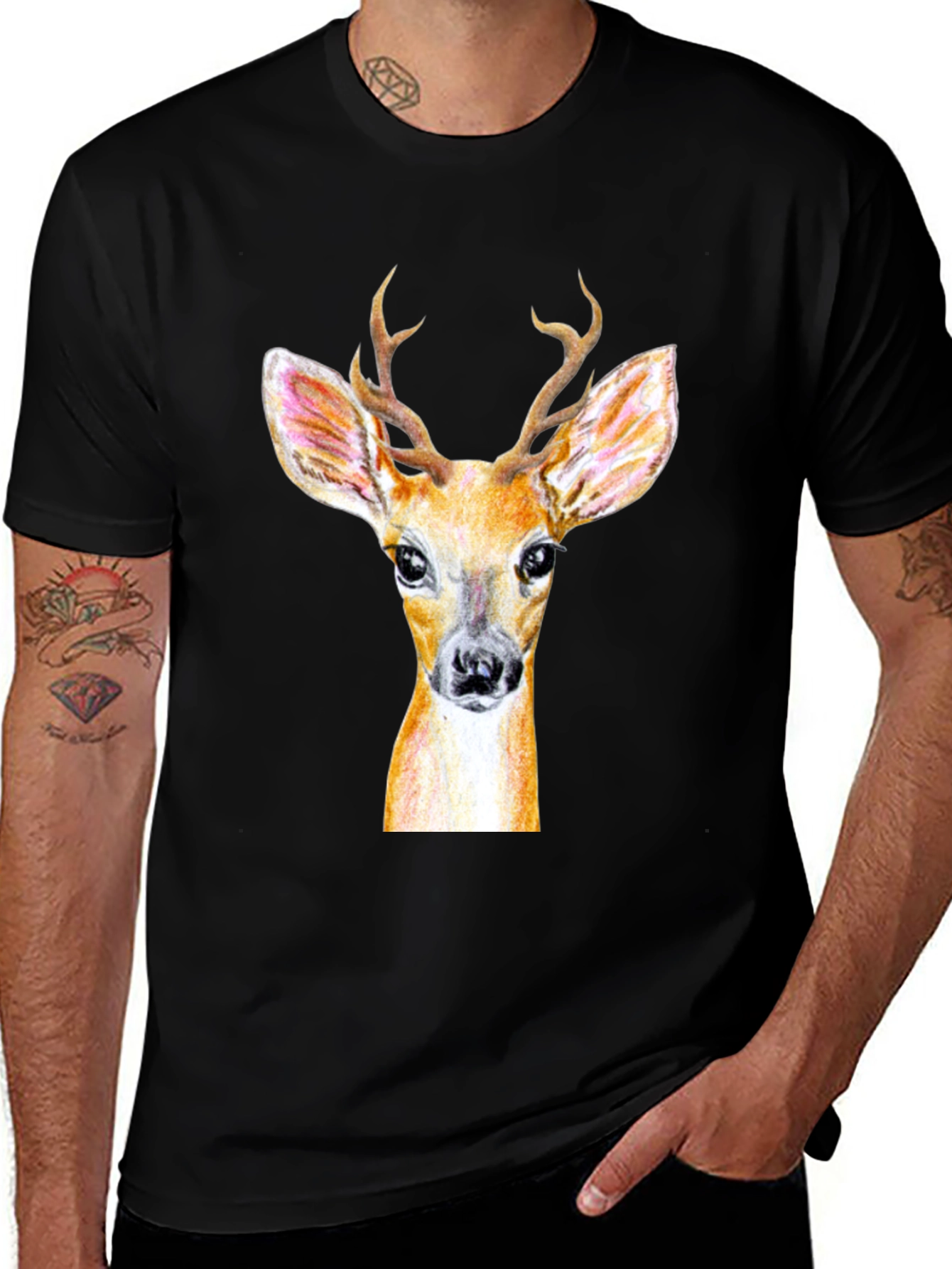 Variant 15 of Deer Graphic T-Shirt - Casual Black Tee