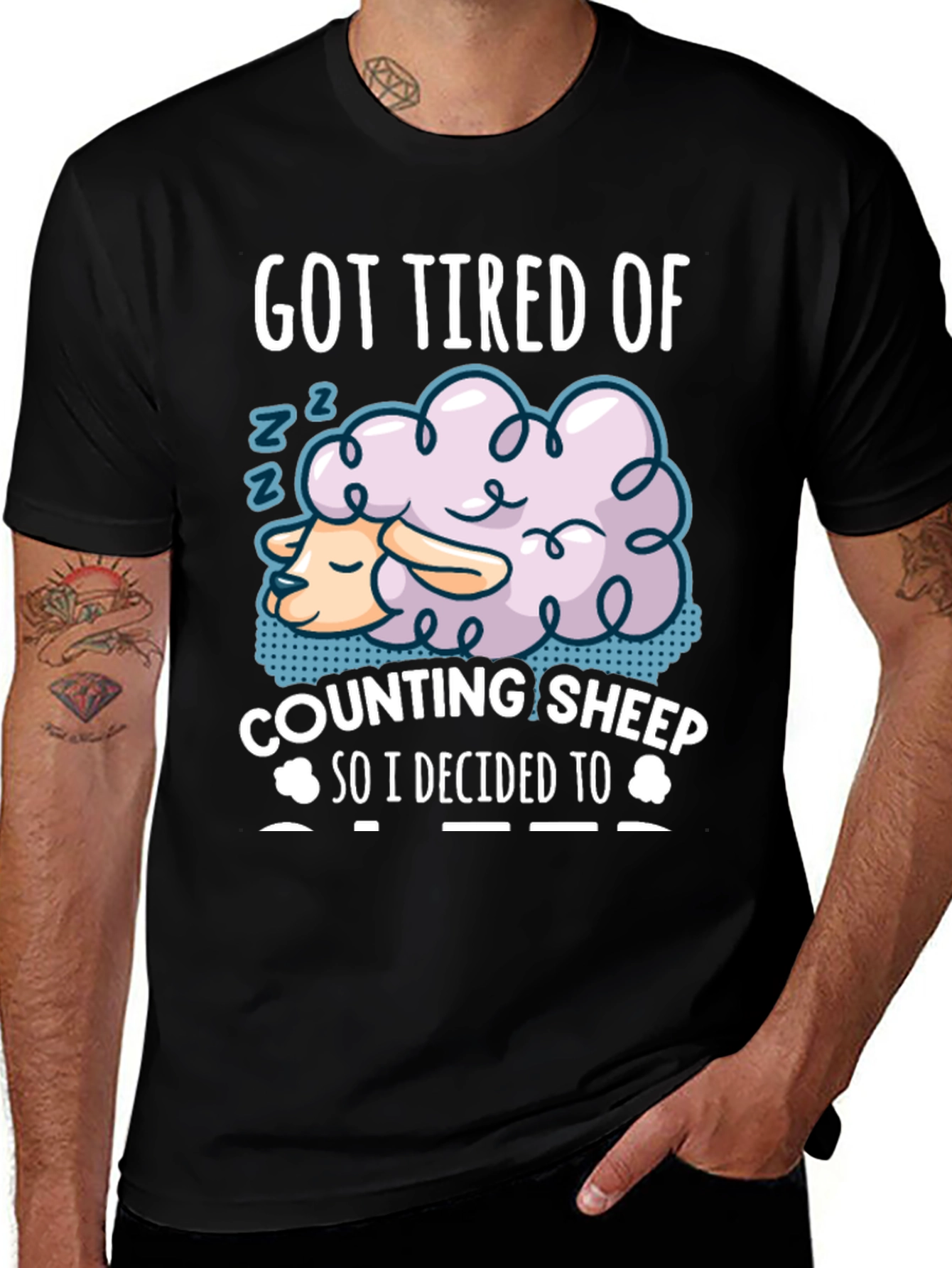 Variant 4 of Tired of Counting Sheep Funny Graphic T-Shirt