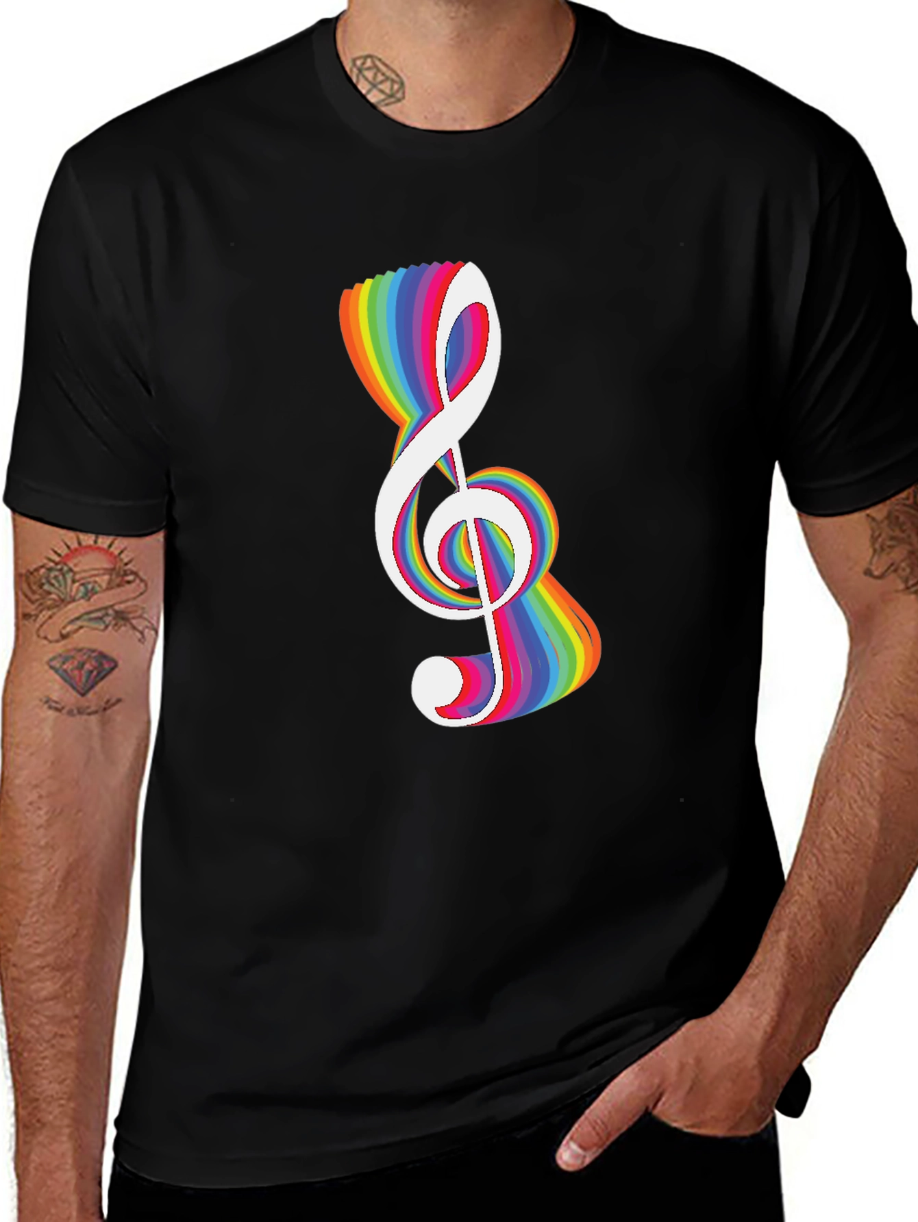 Variant 2 of Rainbow Treble Clef Graphic Tee - Black