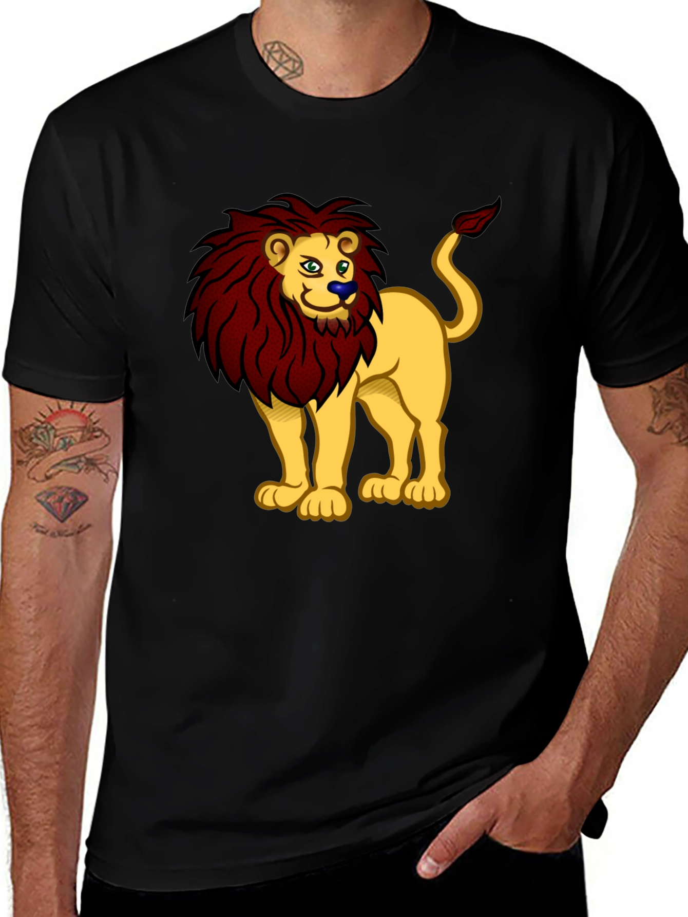 Variant 13 of Cartoon Lion Graphic Tee - Black T-Shirt