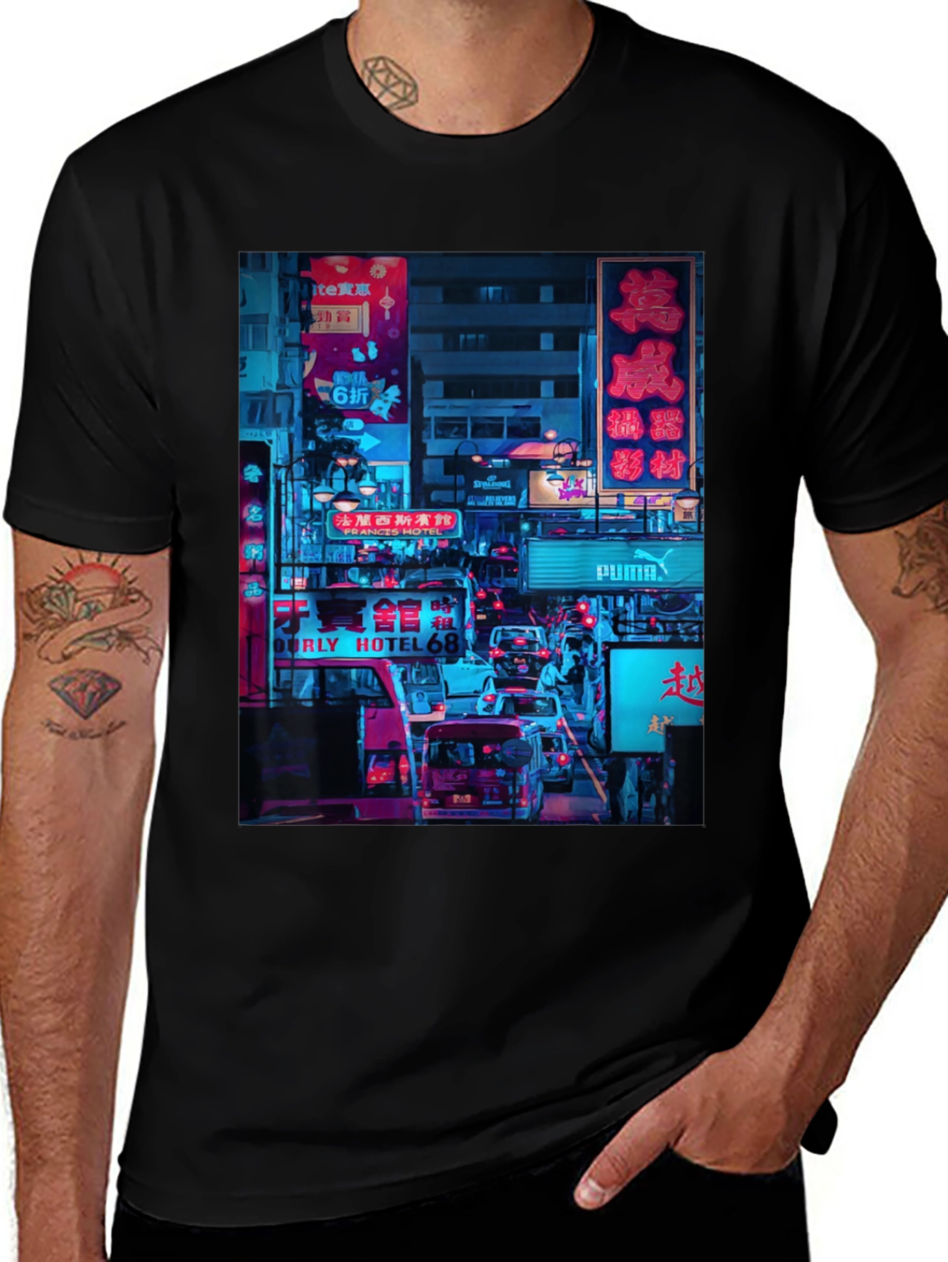 Neon Cityscape Graphic T-Shirt - Modern Streetwear