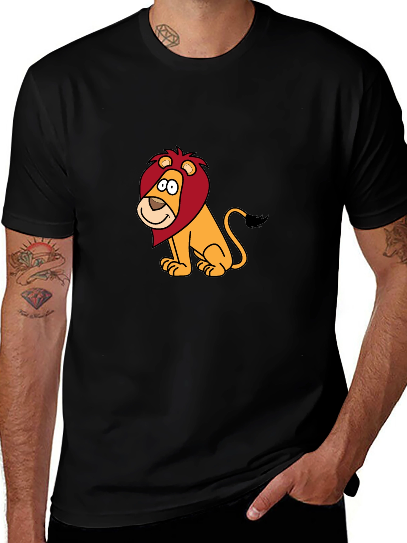Variant 3 of Cartoon Lion Graphic Black T-Shirt
