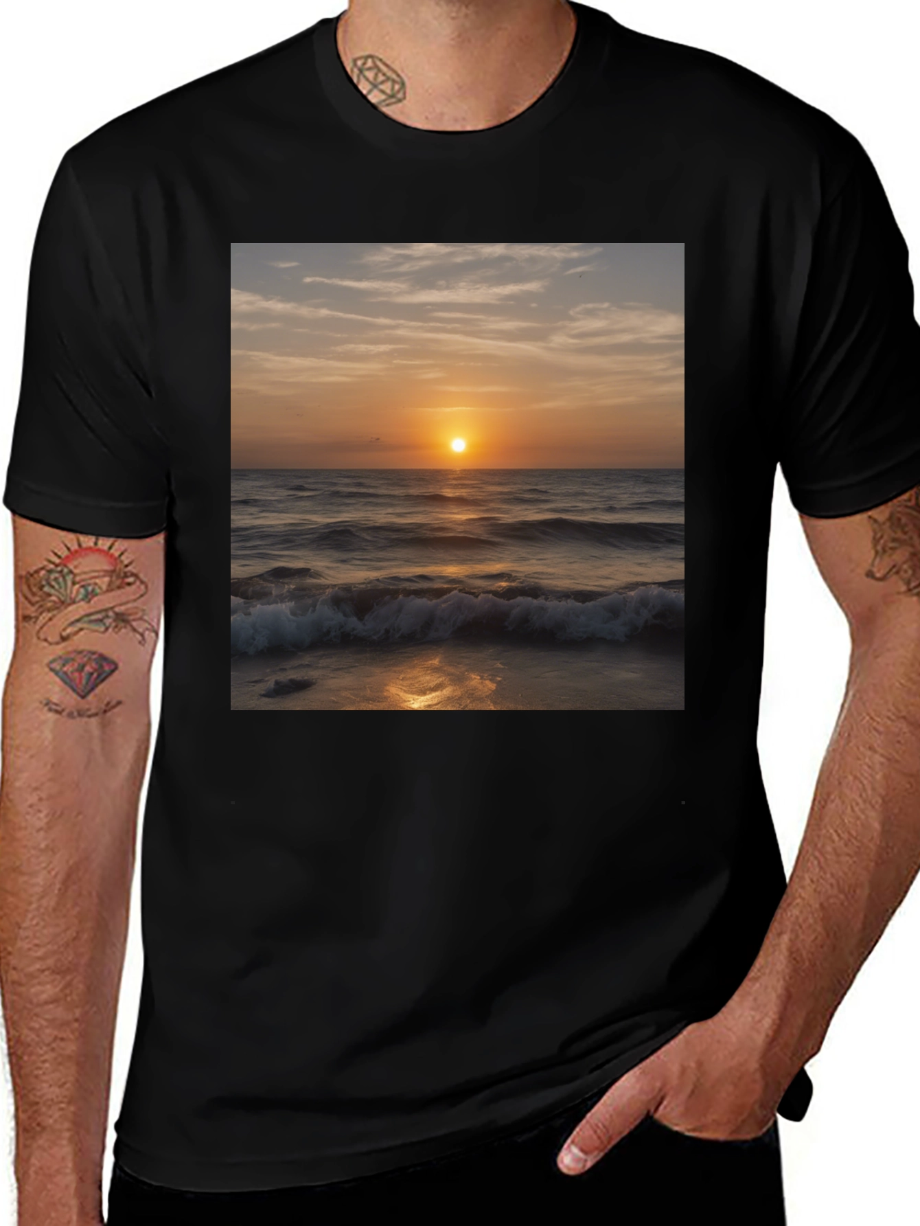 Variant 14 of Sunset Waves Black T-Shirt