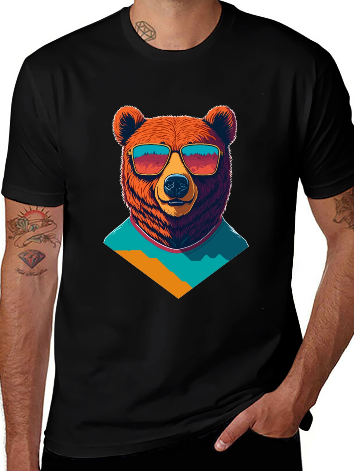 Black Cool Bear Graphic Tee - Black Cotton T-Shirt main image