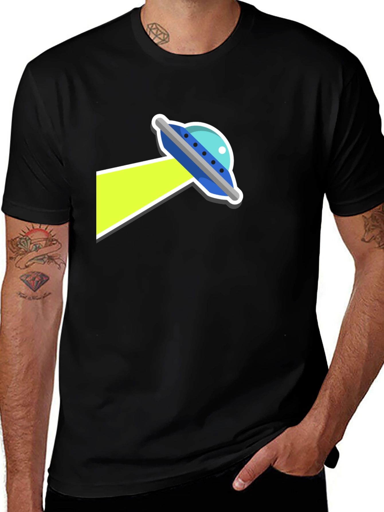 UFO Abduction Graphic Tee - Black Cotton T-Shirt