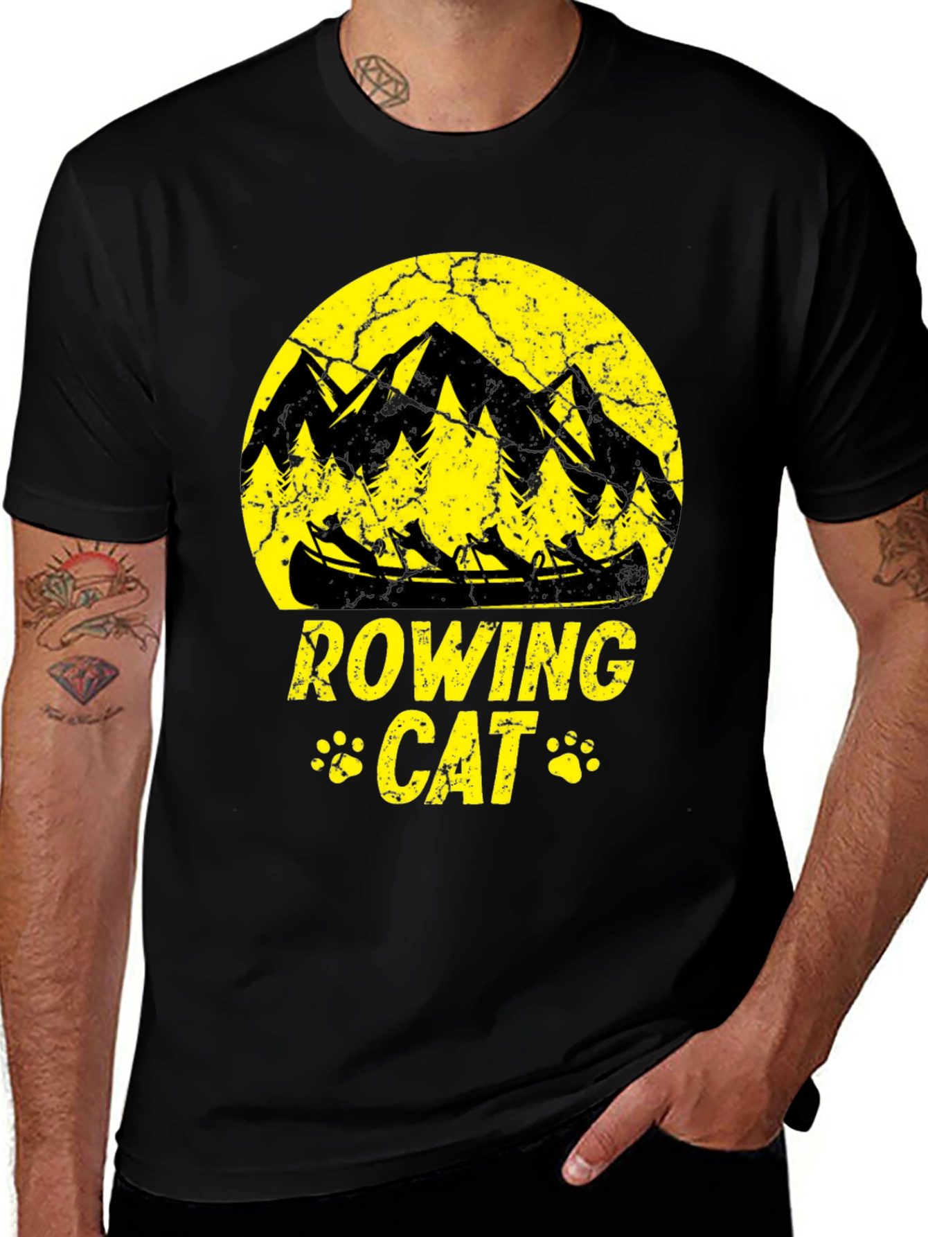 Variant 7 of Rowing Cat Graphic T-Shirt - Black Cotton Tee