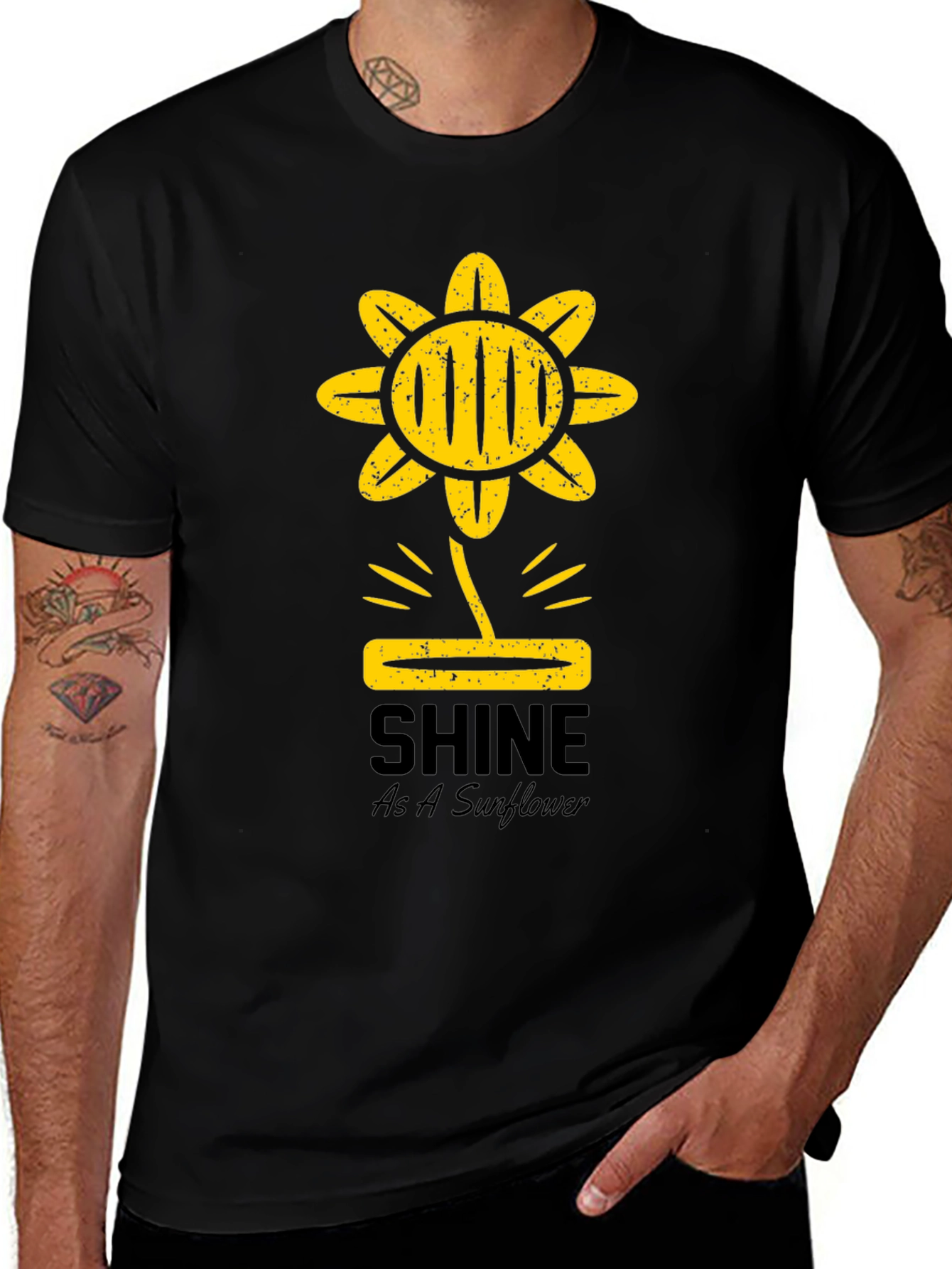 Variant 13 of Shine As A Sunflower Graphic Tee - Trendy Black T-Shirt