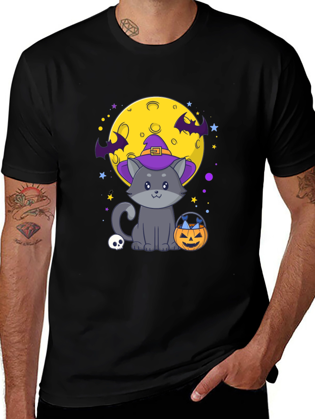 Variant 9 of Halloween Cat T-Shirt - Witch Hat Cute Spooky Tee