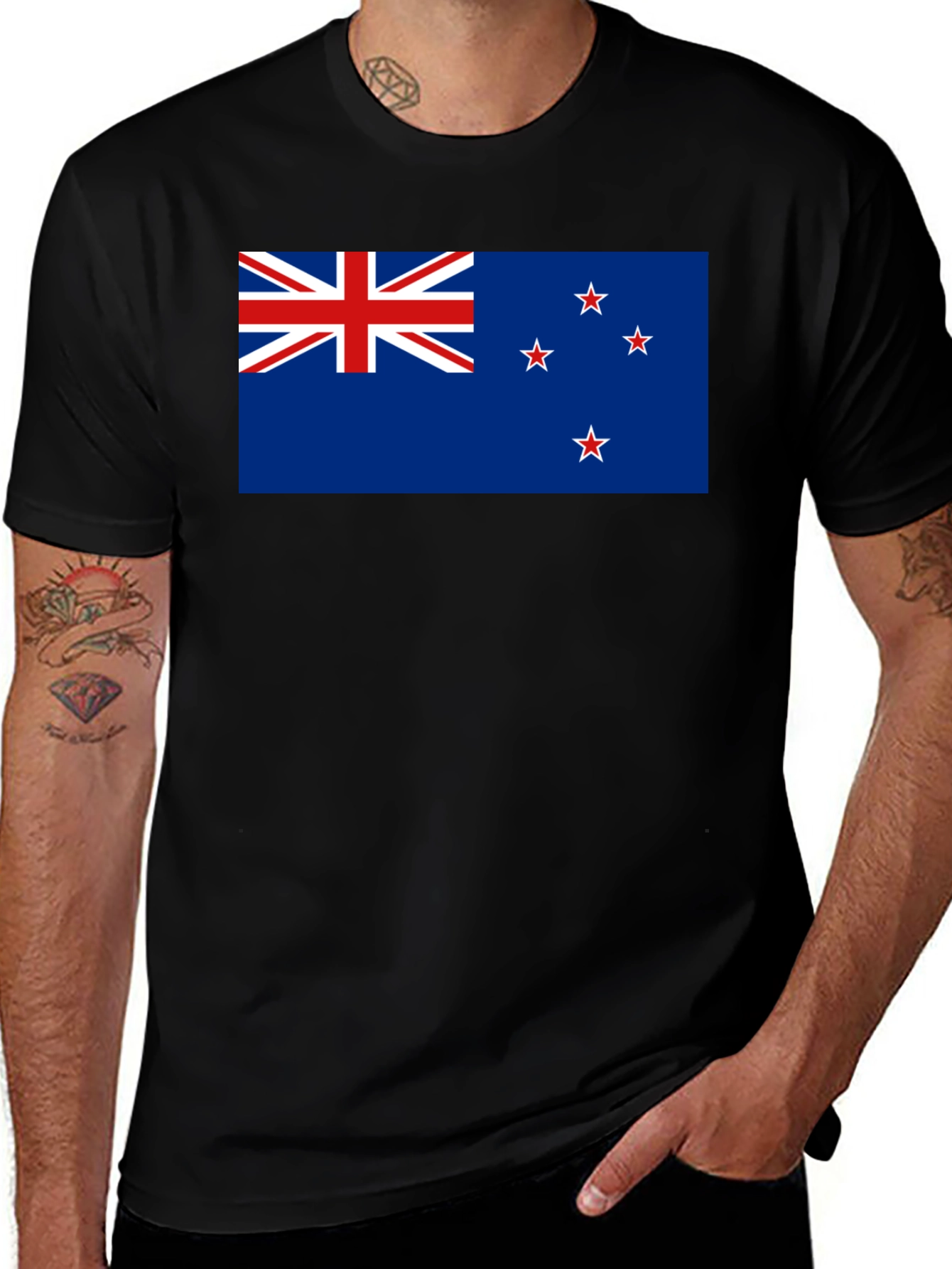 New Zealand Flag T-Shirt - Black Cotton Tee