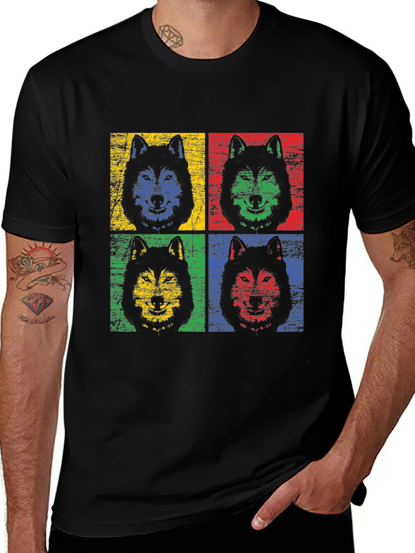 Variant 9 of Pop Art Wolf Graphic Black T-Shirt