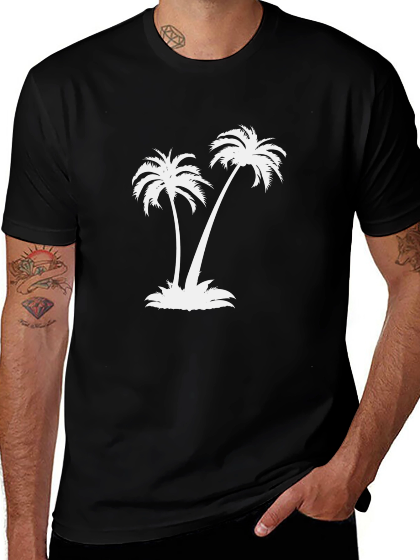 Variant 28 of Tropical Palm Tree Graphic Tee - Black Cotton T-Shirt