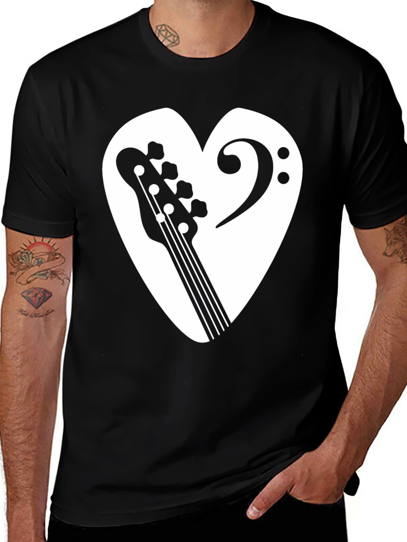 Variant 15 of Bass Guitar Heart T-Shirt - Music Lover Tee
