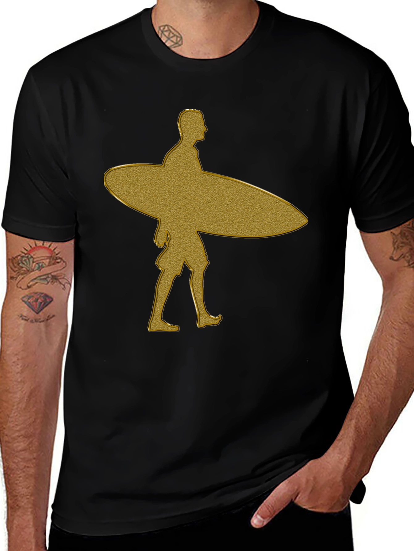 Variant 10 of Gold Surfer Graphic T-Shirt - Black Cotton Tee