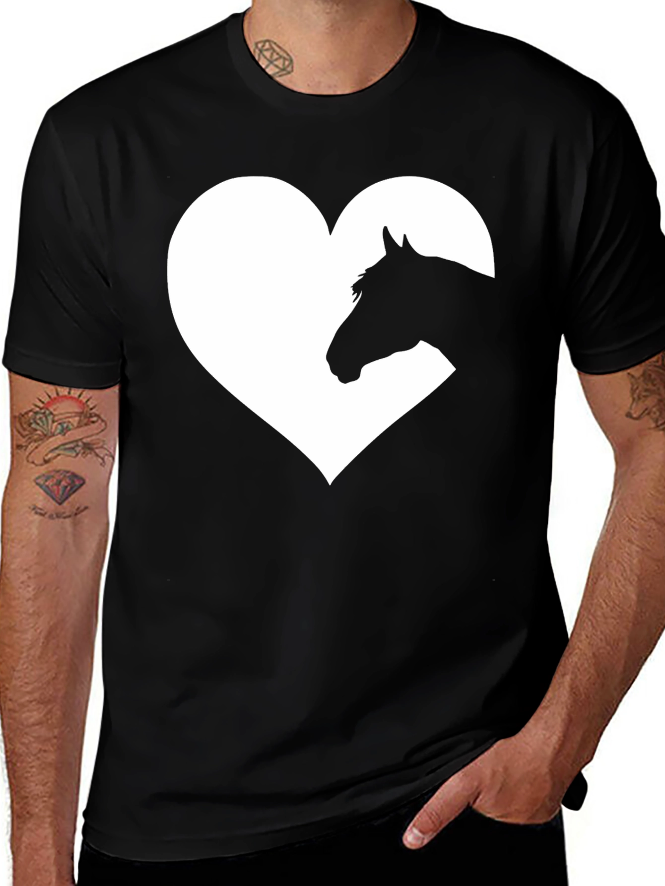 Variant 11 of Horse Heart Graphic Tee - Black Cotton Blend