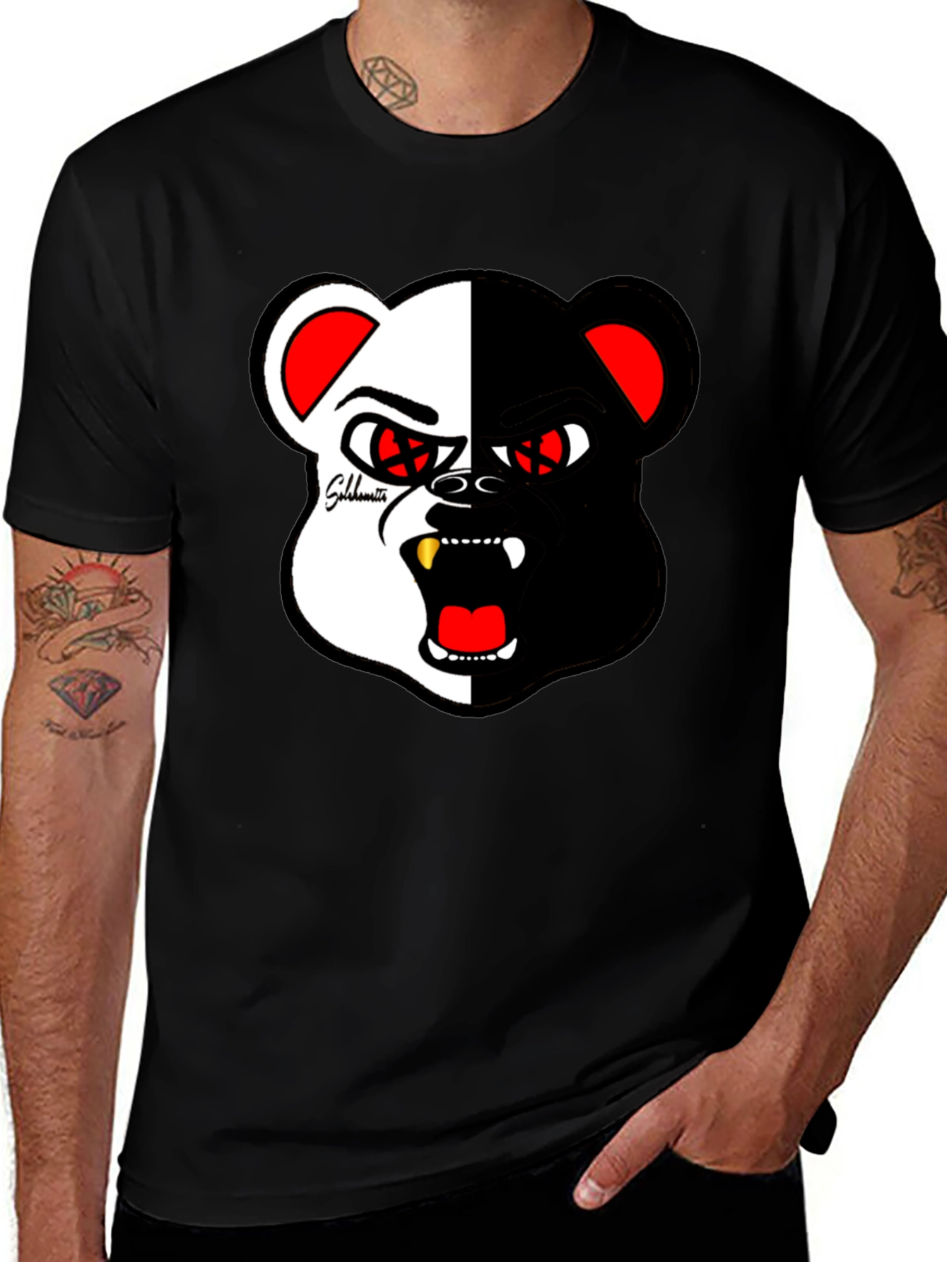 Variant 18 of Split Face Bear Graphic T-Shirt - Edgy Style
