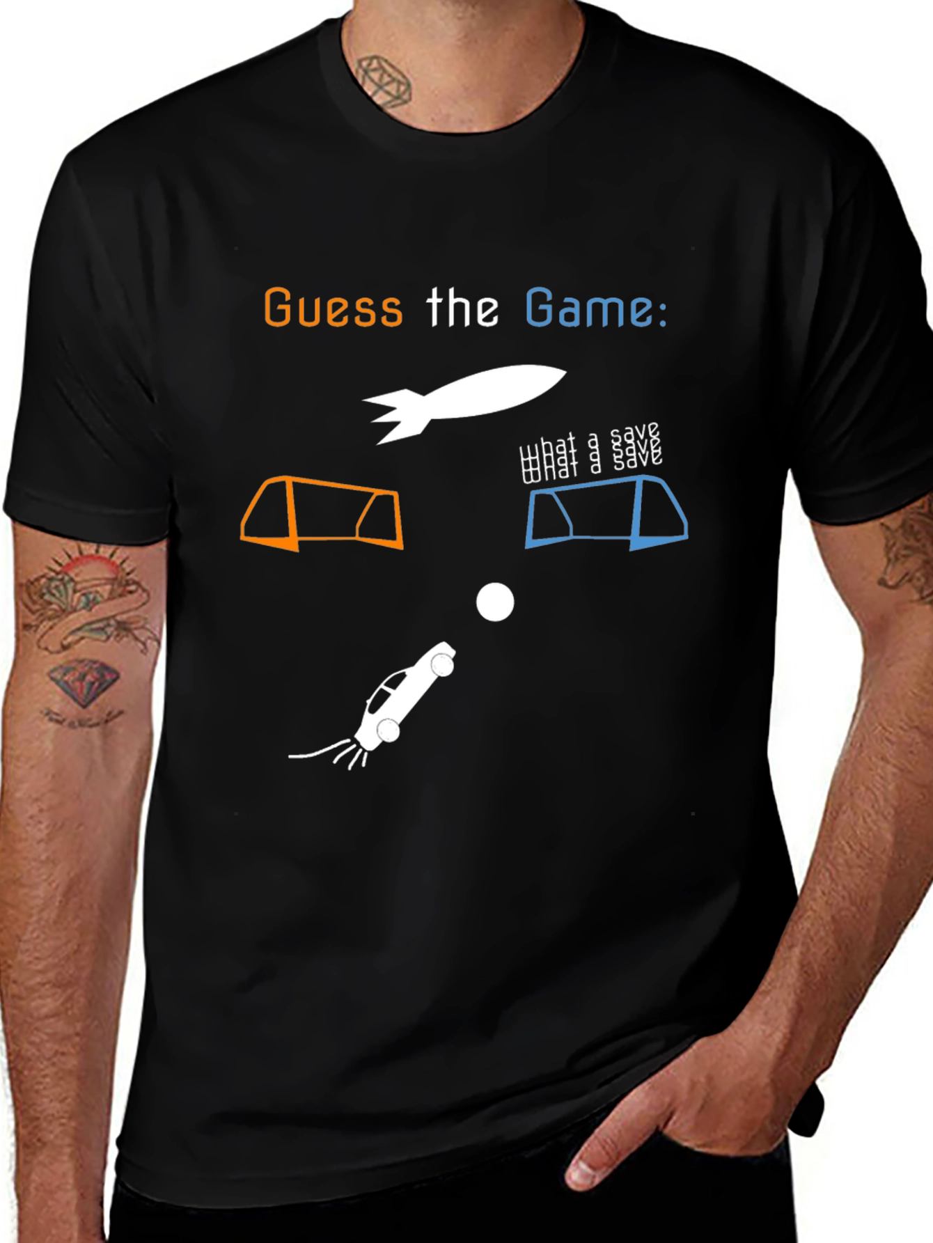 Variant 29 of Guess the Game T-Shirt: Rocket Car Soccer Tee