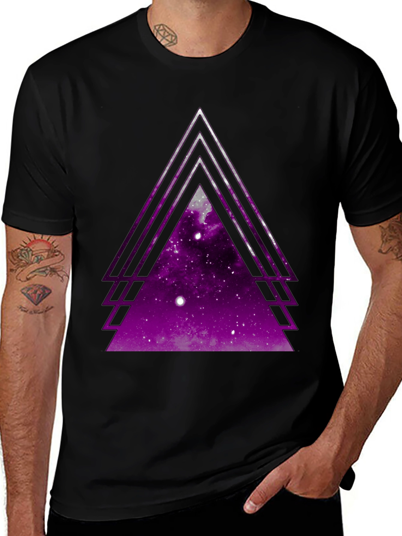 Variant 8 of Men's Black Graphic T-Shirt - Galaxy Triangle Design