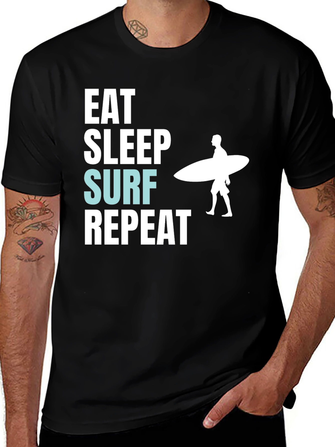 Variant 26 of Eat Sleep Surf Repeat T-Shirt - Surfer Graphic Tee