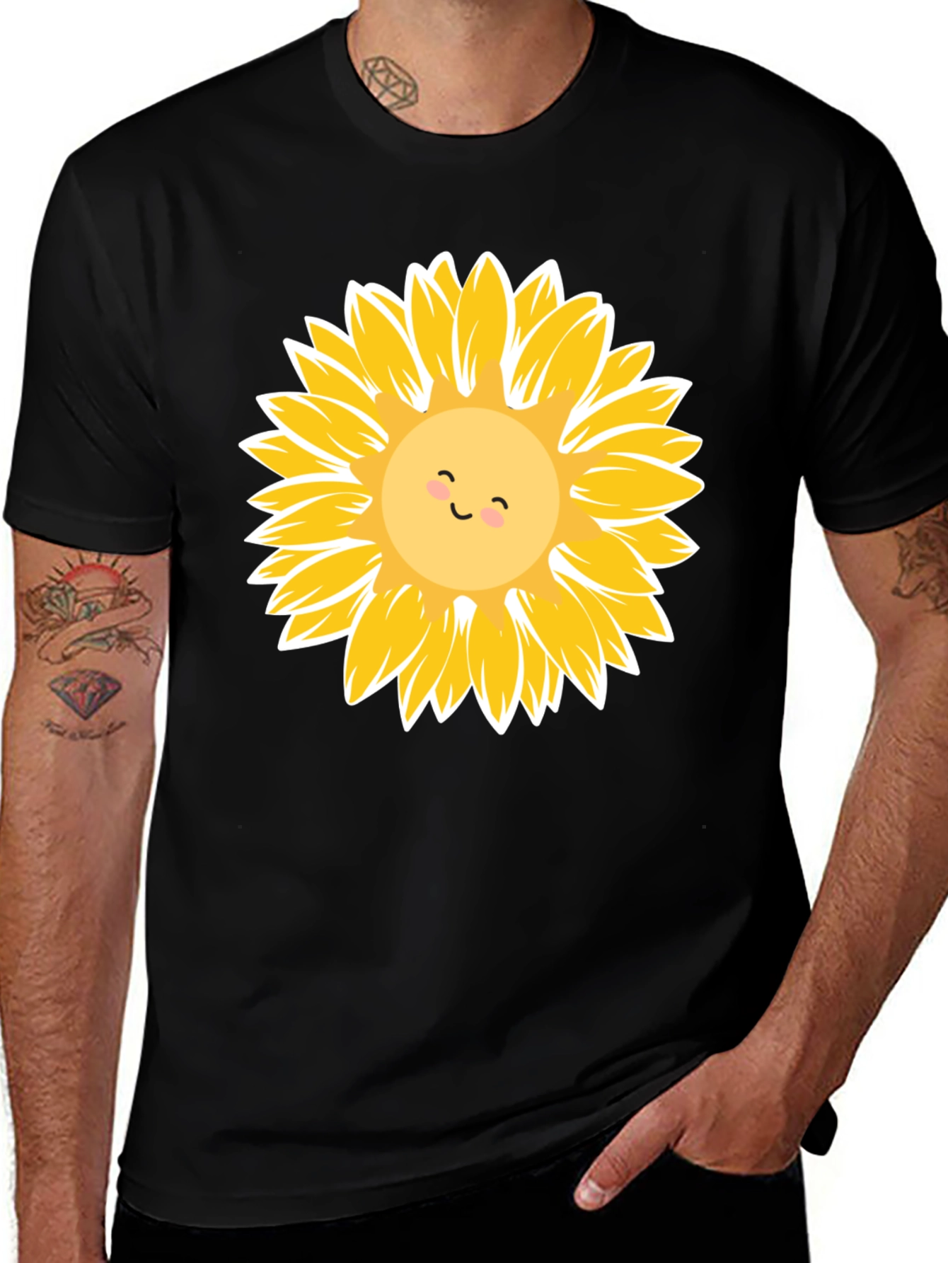 Variant 8 of Sunflower Graphic Tee - Black Cotton Casual Shirt