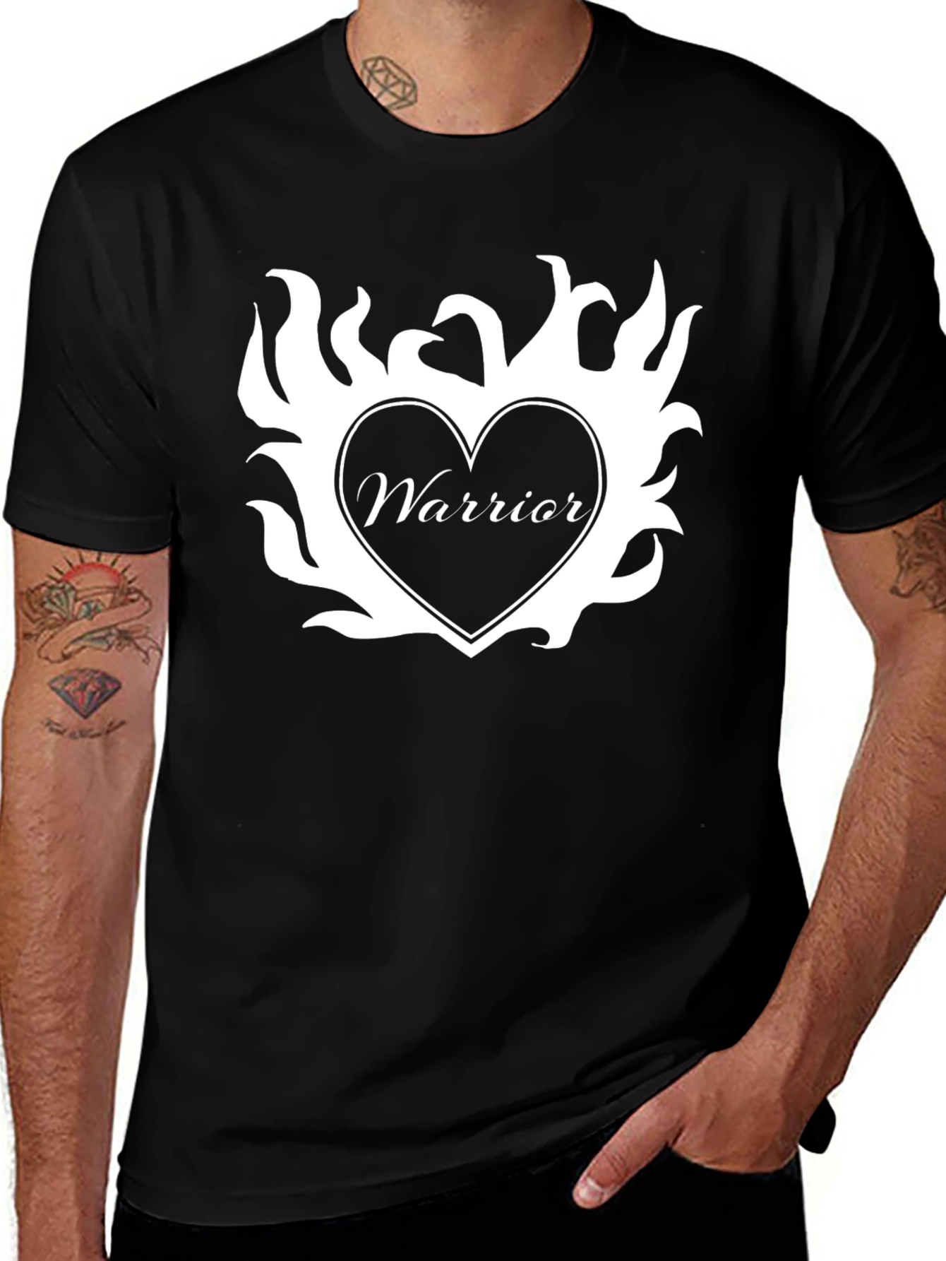 Variant 29 of Warrior Heart T-Shirt - Black Cotton Graphic Tee