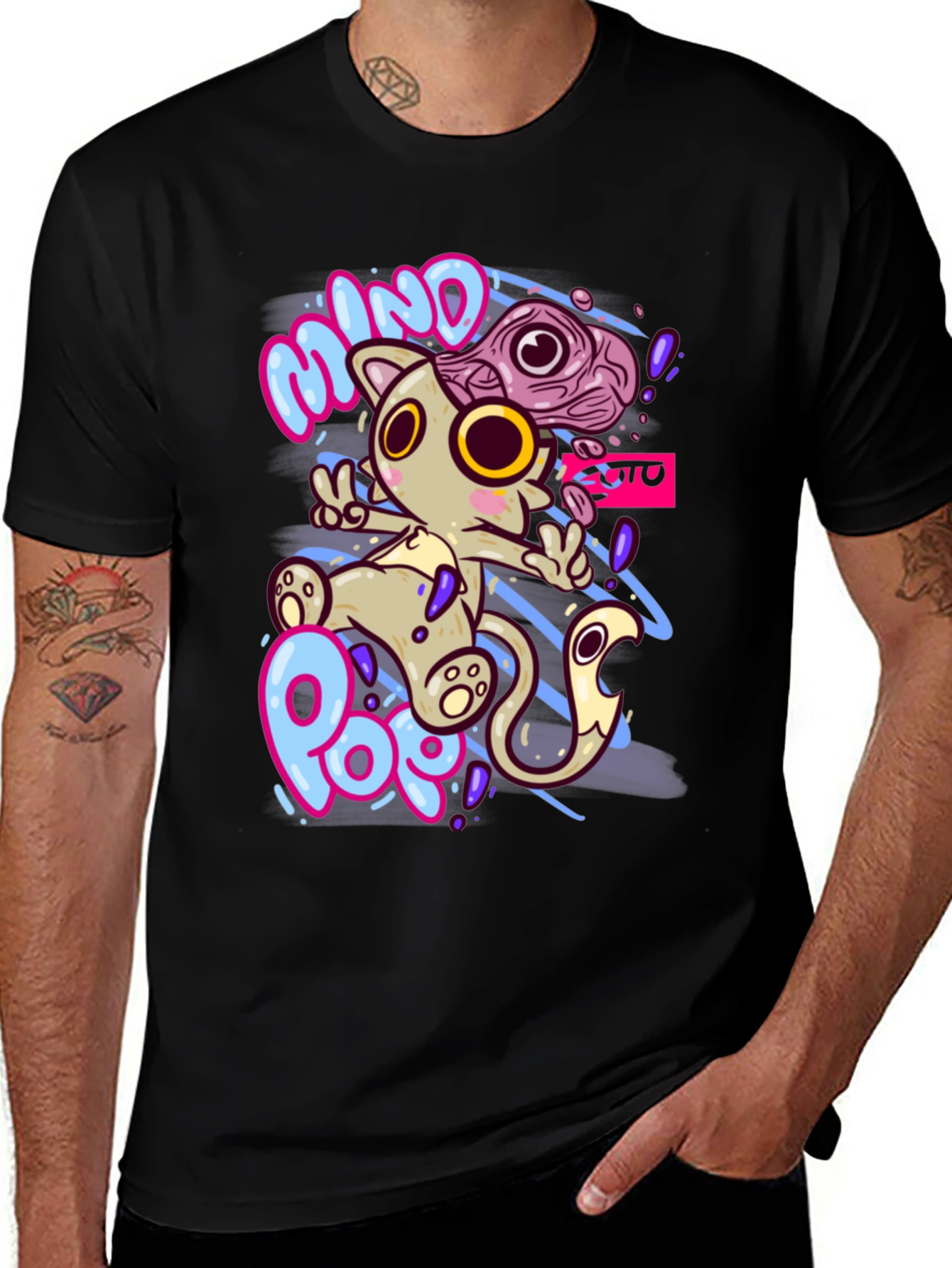 Variant 4 of Mind Pop Graphic Tee - Unique Cartoon Cat Design