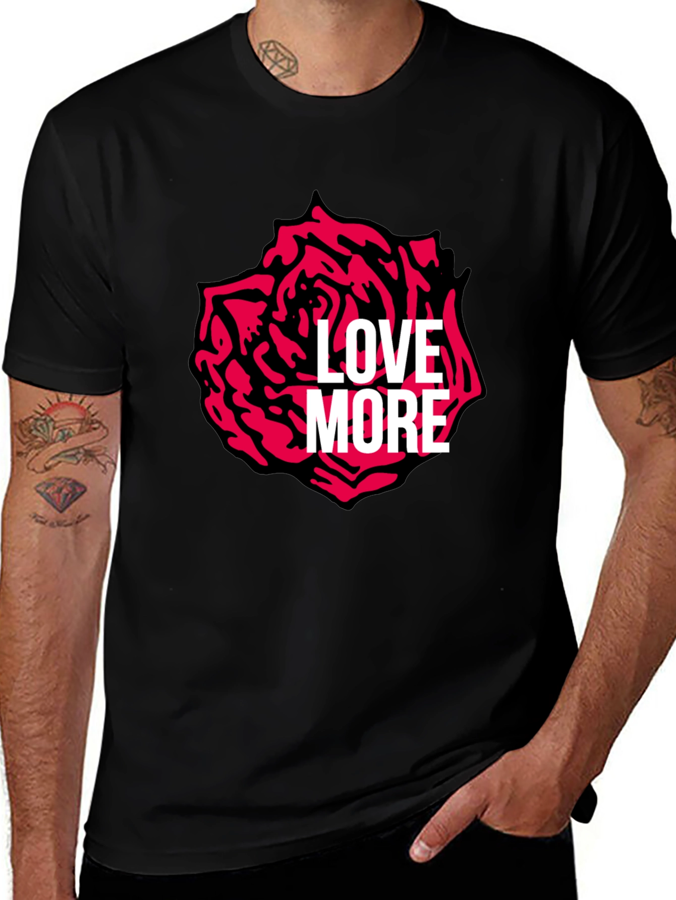 Black Love More Rose Graphic Tee - Stylish Black T-Shirt main image
