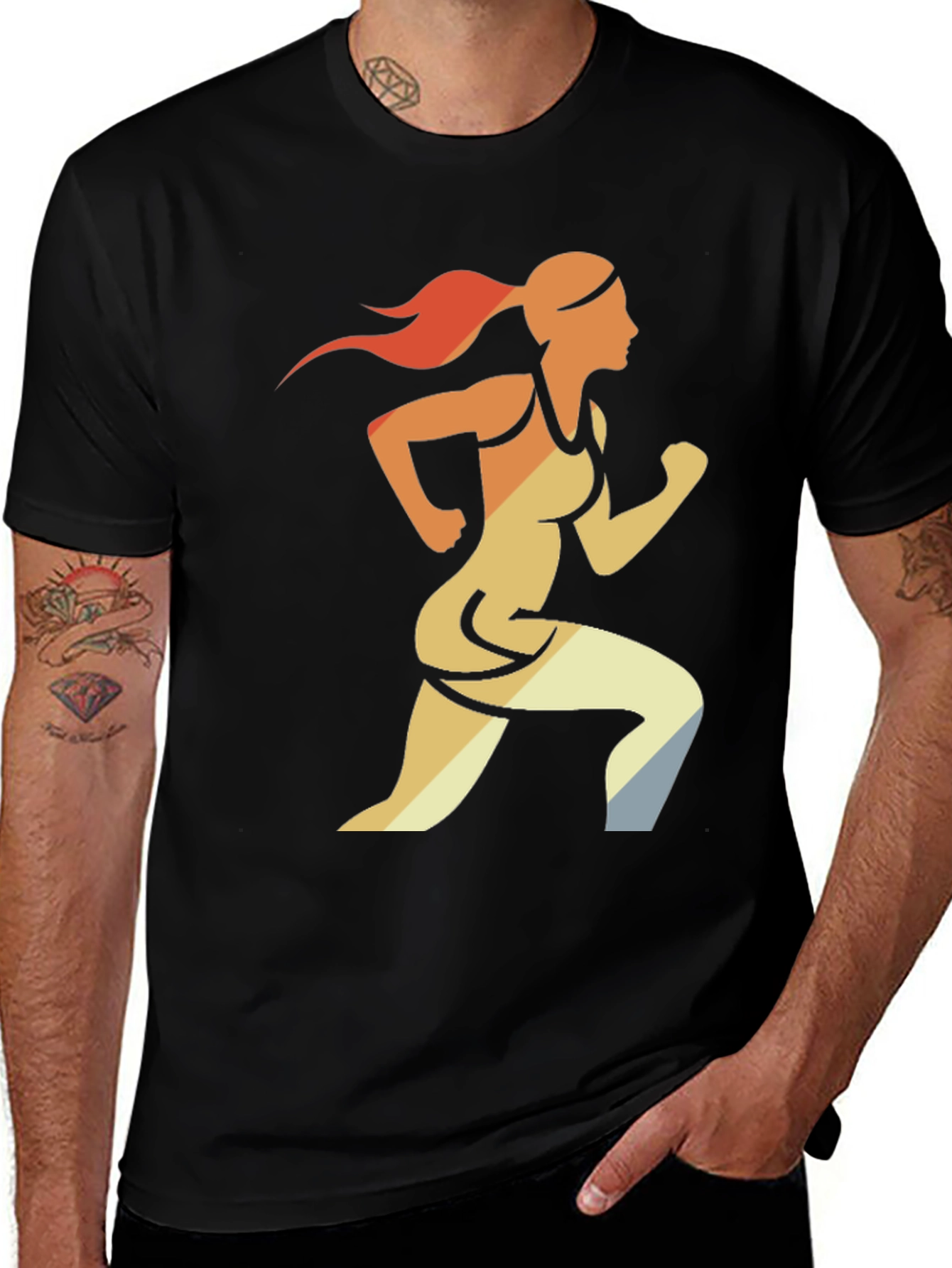 Variant 4 of Retro Running Woman Black T-Shirt
