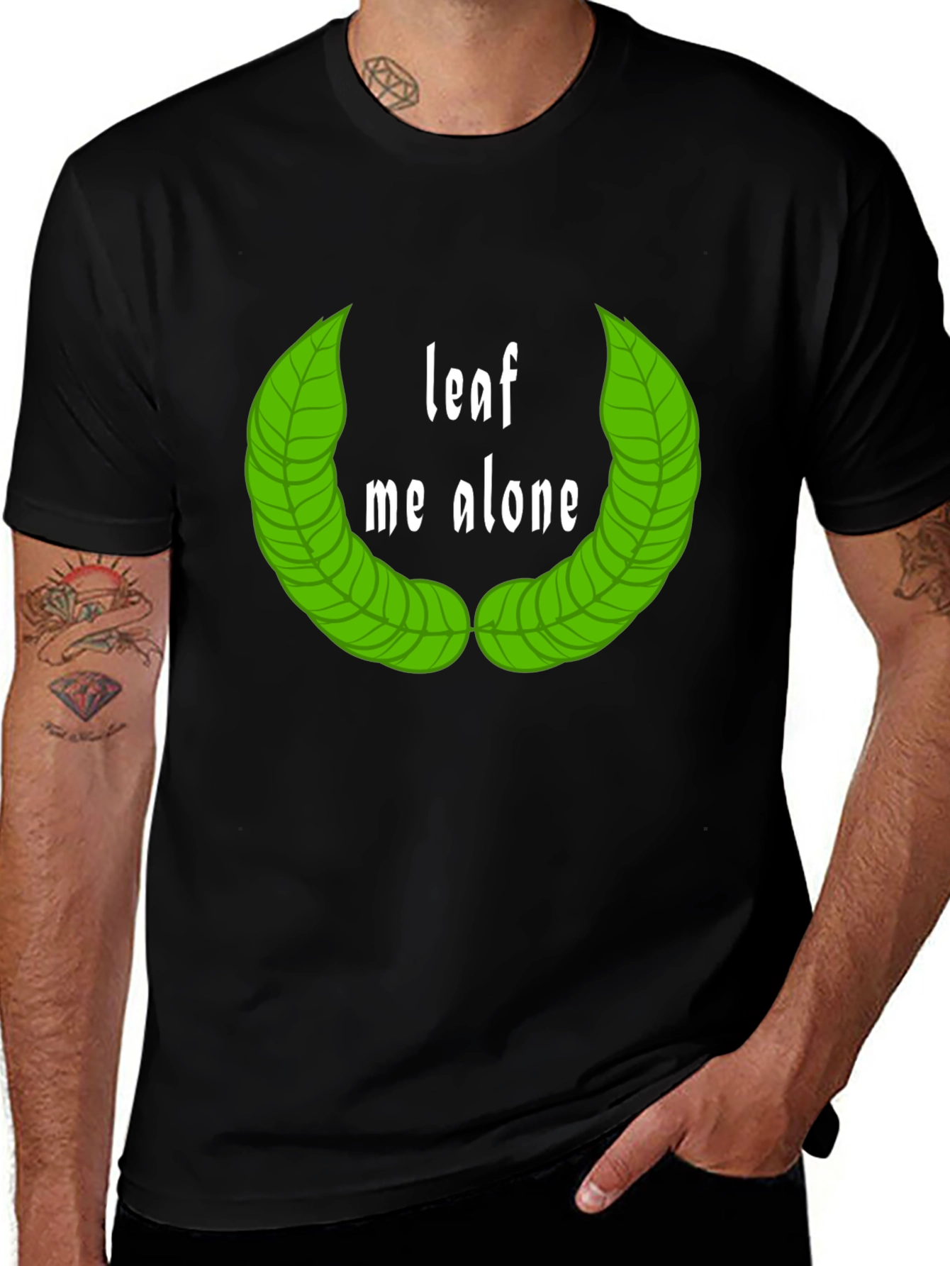 Variant 16 of Leaf Me Alone Graphic T-Shirt - Black Cotton Tee