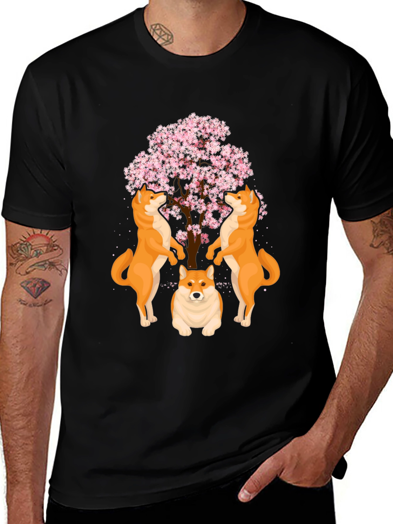 Variant 15 of Shiba Inu Cherry Blossom Tree Graphic T-Shirt
