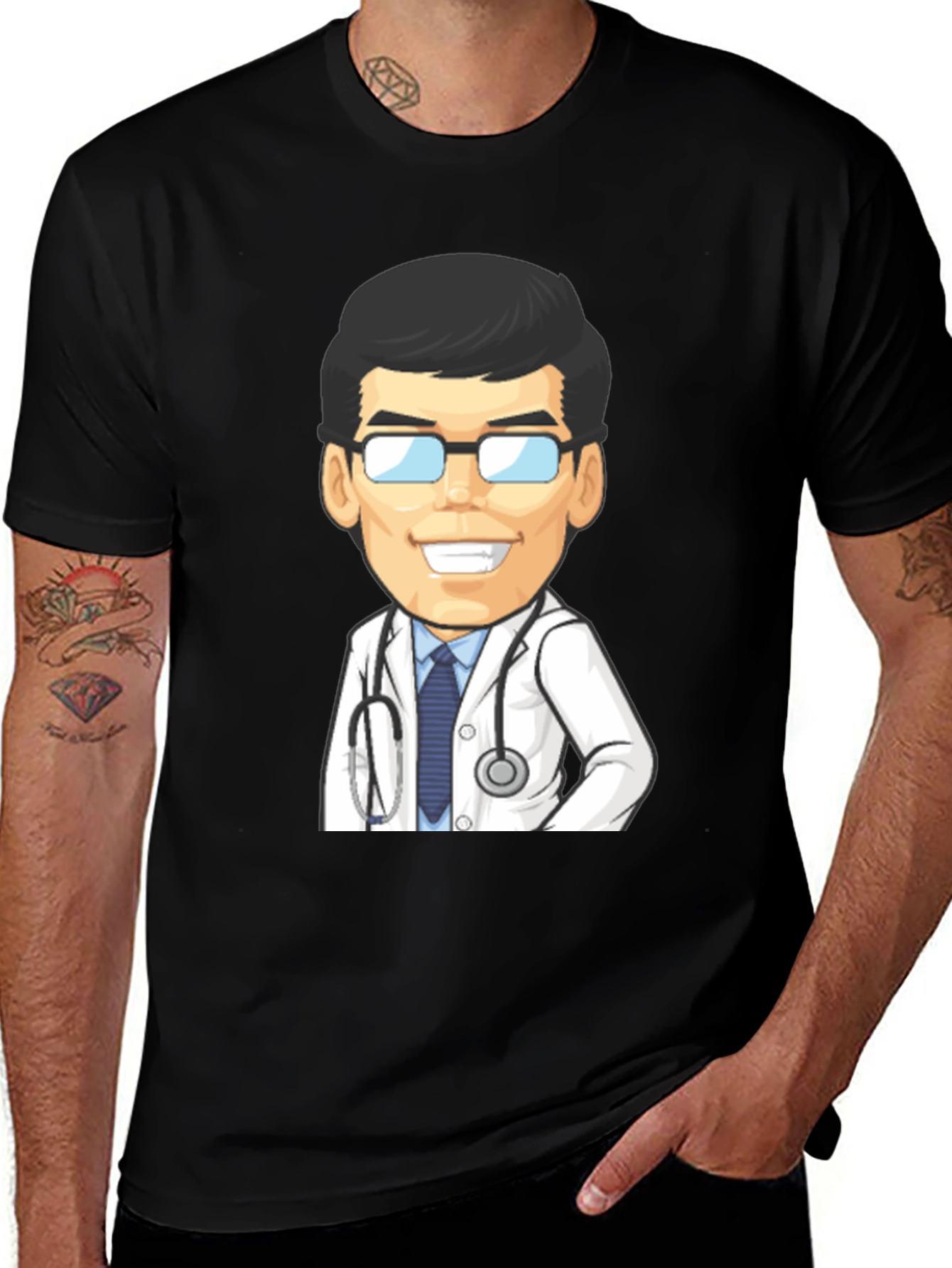 Variant 8 of Cartoon Doctor Graphic Tee - Black