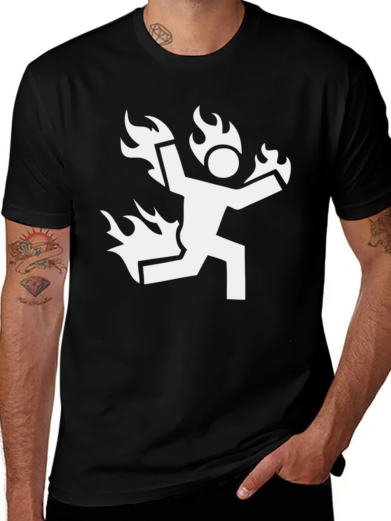 Variant 12 of Flaming Man Graphic Tee - Black Cotton T-Shirt