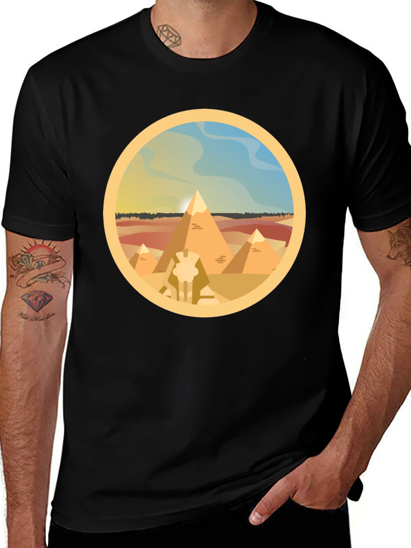 Variant 5 of Egyptian Pyramids Graphic T-Shirt - Black Cotton Tee