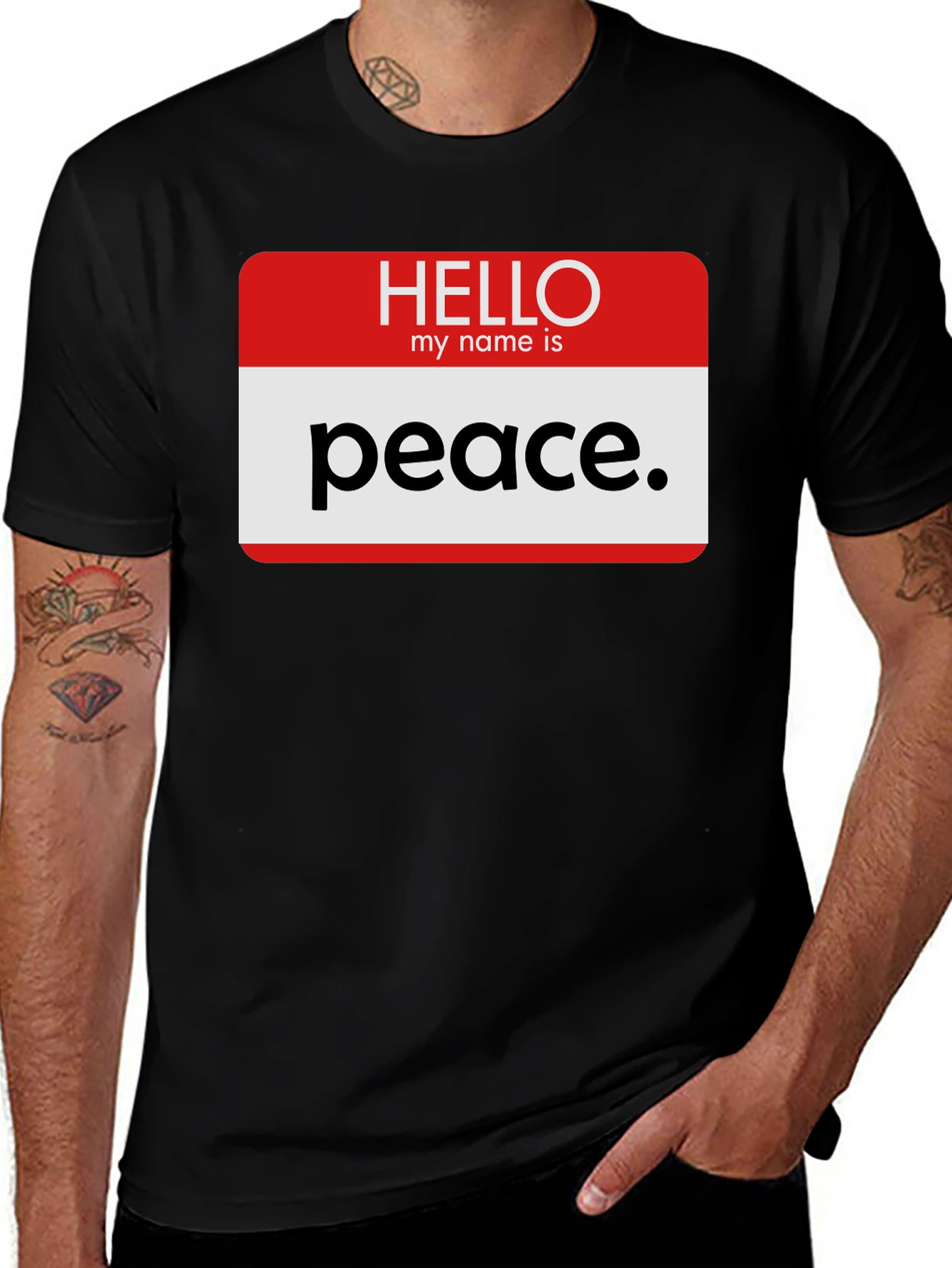 Peace Name Tag Black T-Shirt - Express Yourself!